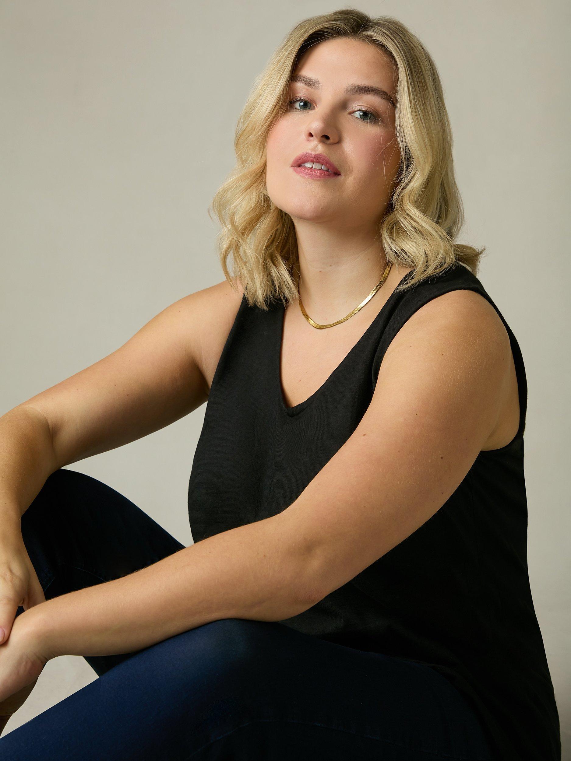 Product image 3 of 5, which shows Live Unlimited Curve Cotton Slub V-Neck Vest, Black, 14