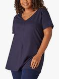 Live Unlimited Curve Cotton Slub V-Neck Longline T-Shirt, Navy