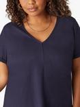 Live Unlimited Curve Cotton Slub V-Neck Longline T-Shirt, Navy