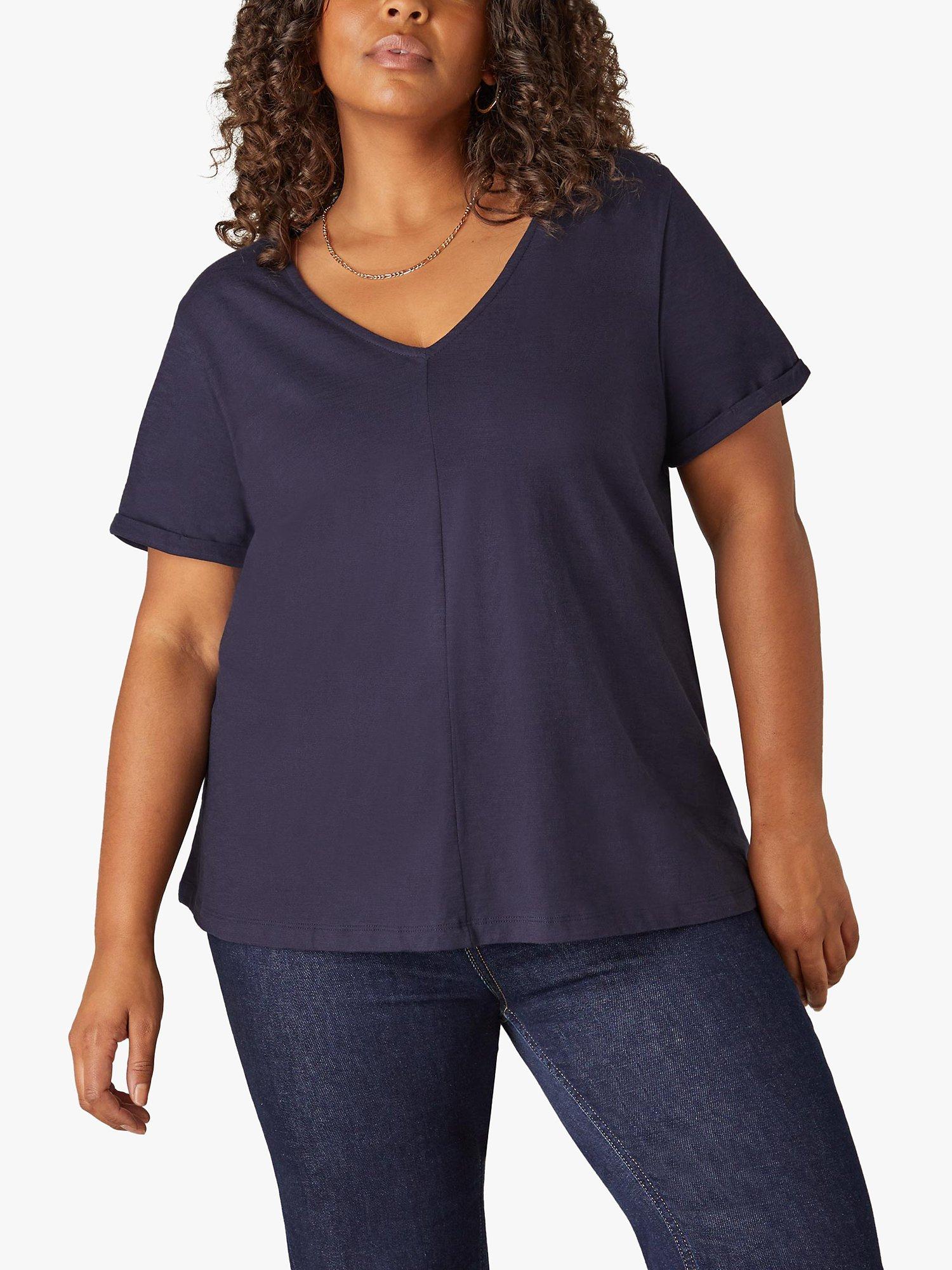 Product image 1 of 5, which shows Live Unlimited Curve Cotton Slub V-Neck T-Shirt, Navy, 12