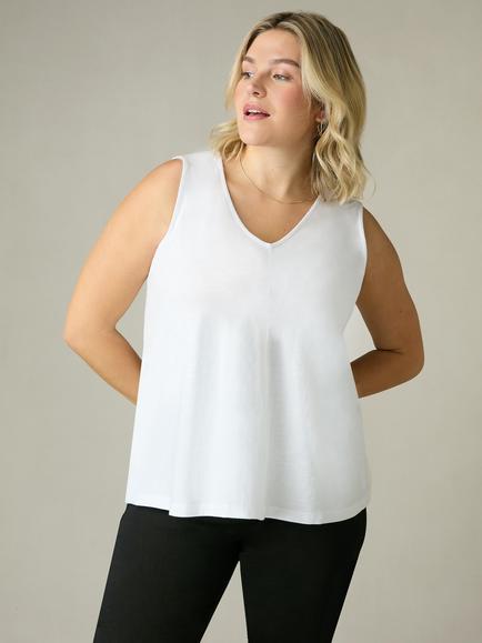 Live Unlimited Curve Cotton Slub V-Neck Vest, White