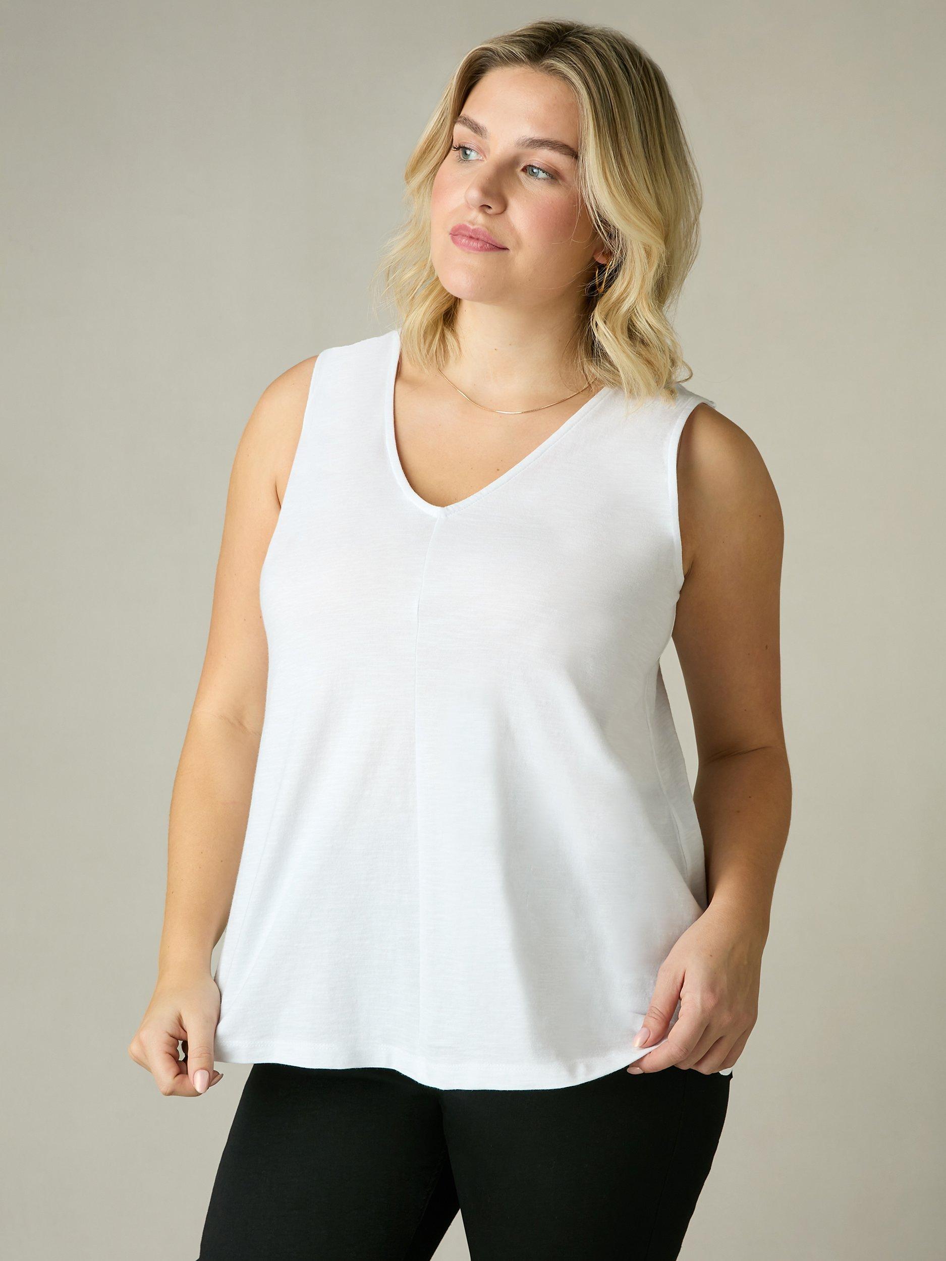 Product image 2 of 5, which shows Live Unlimited Curve Cotton Slub V-Neck Vest, White, 12