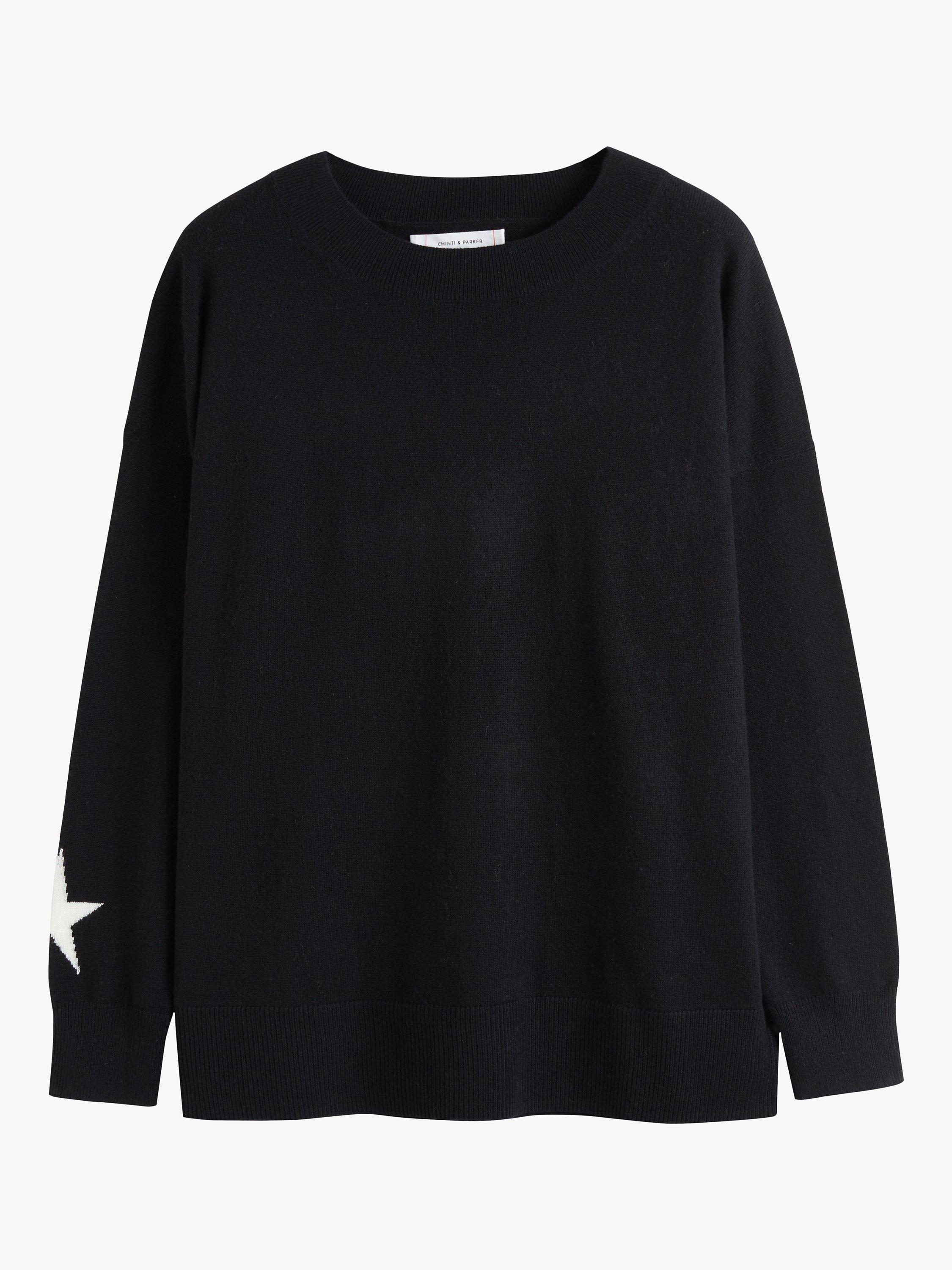 Product image 2 of 2, which shows Chinti & Parker Wool and Cashmere Blend Star Slouchy Jumper, Black, S