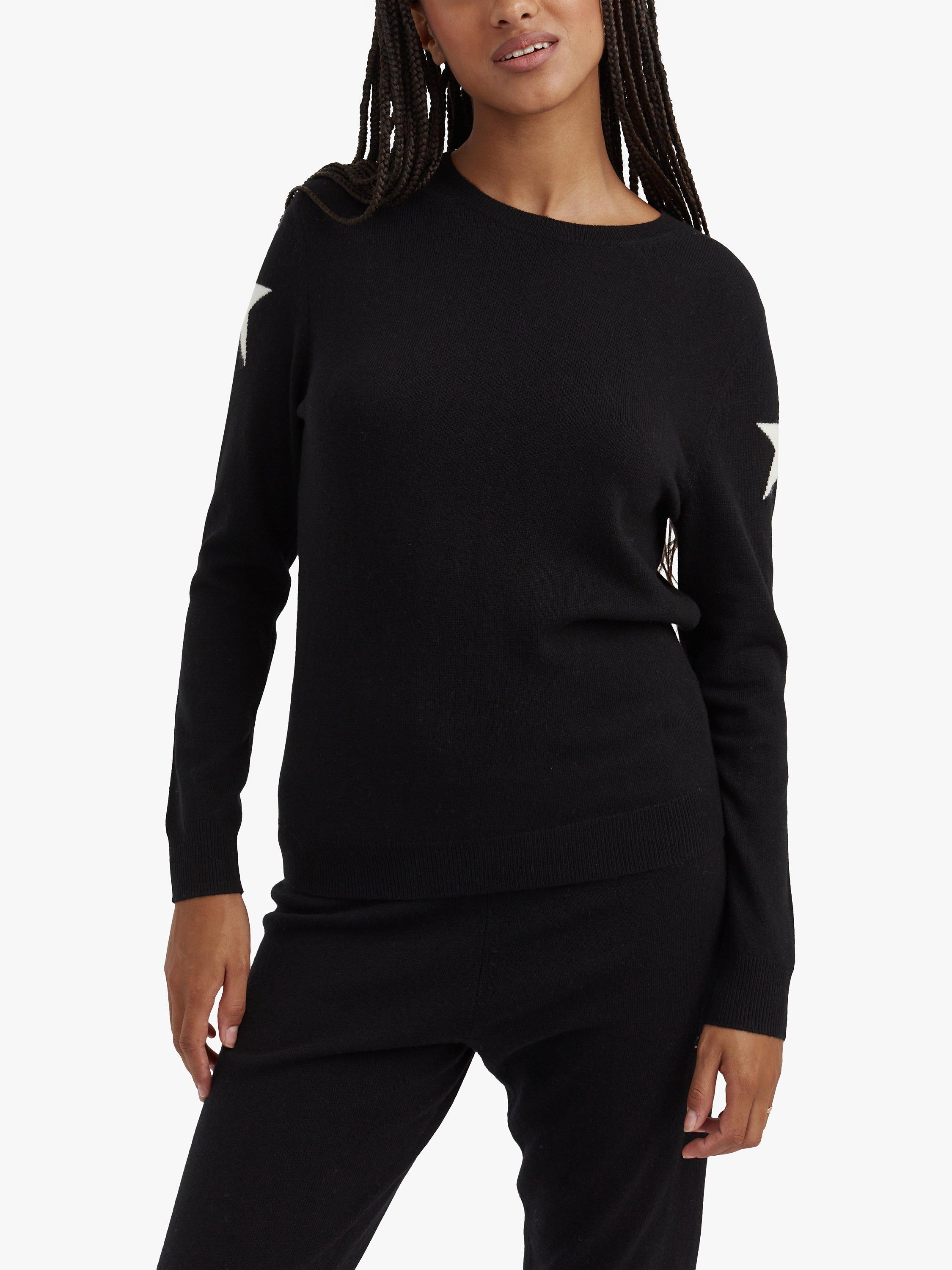 Chinti & Parker Star Sleeve Wool Cashmere Blend Jumper, Black, XS