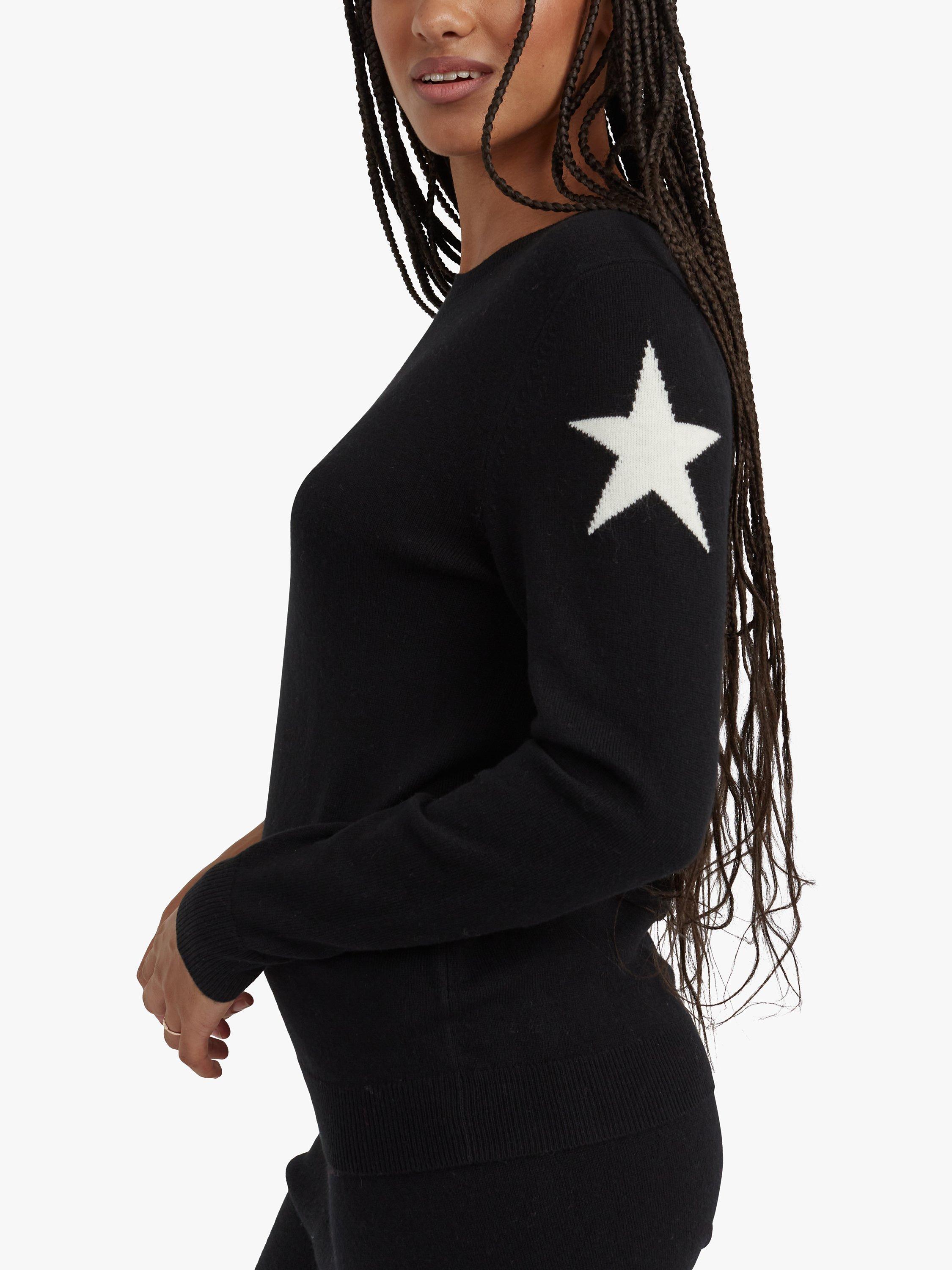 Product image 3 of 4, which shows Chinti & Parker Star Sleeve Wool Cashmere Blend Jumper, Black, XS