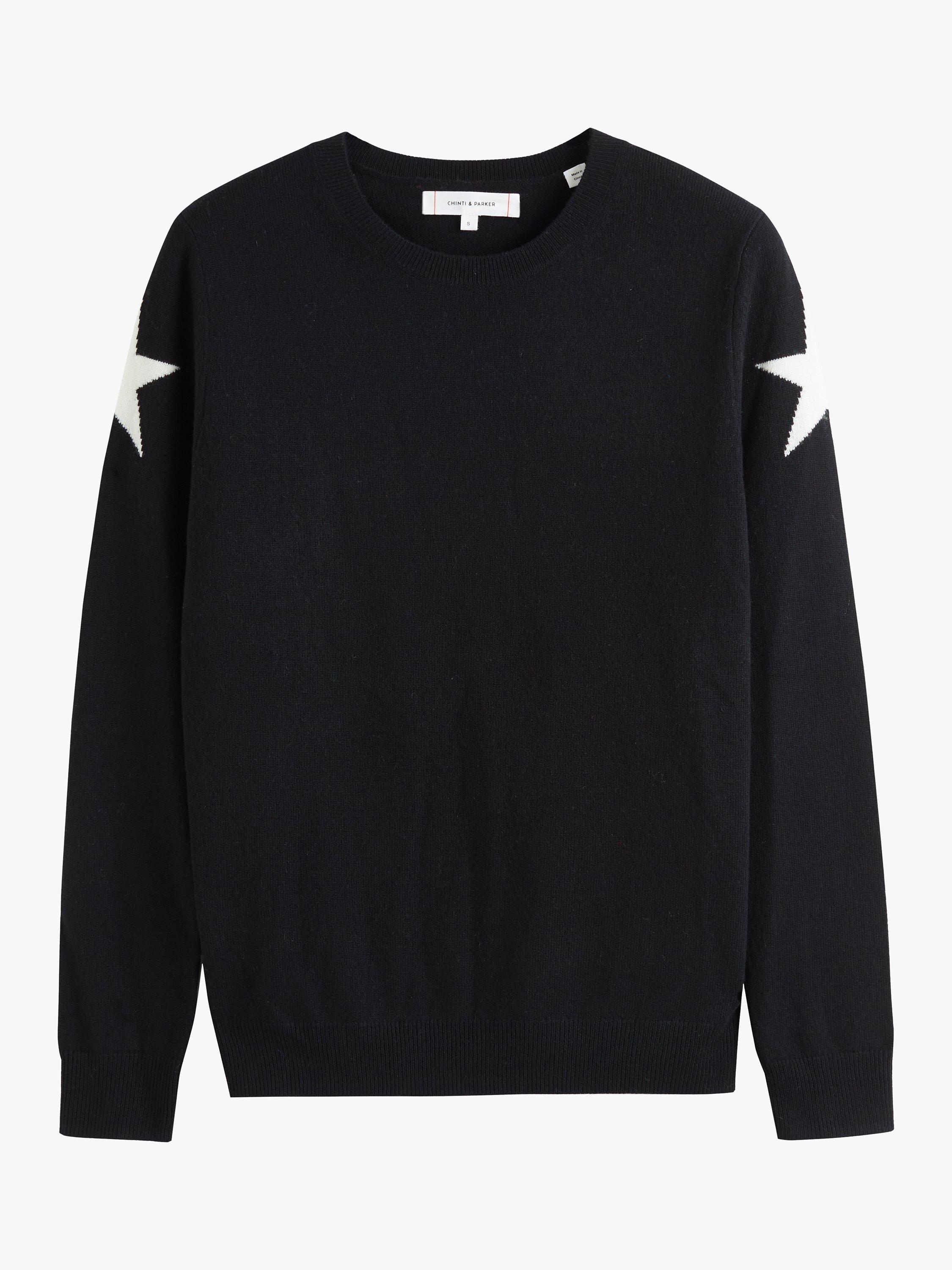 Product image 4 of 4, which shows Chinti & Parker Star Sleeve Wool Cashmere Blend Jumper, Black, XS