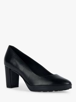 Geox Walk Pleasure Mid Heel Leather Court Shoes, Black - view 2, Black
