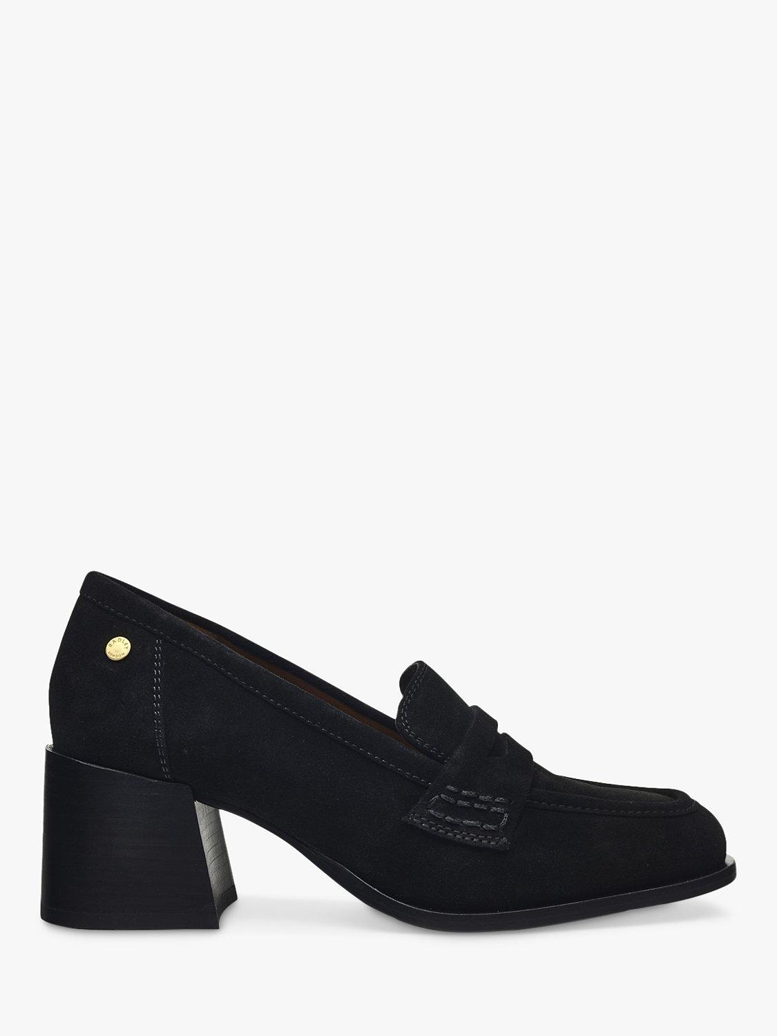 Product image 1 of 4, which shows Radley Thistle Row Block Heel Suede Loafers, Black, 6