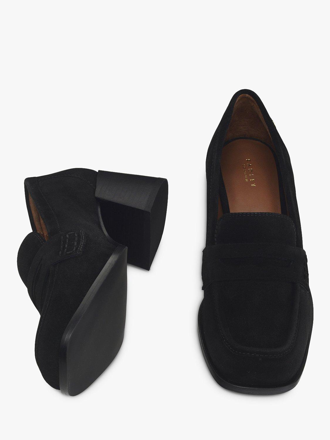 Product image 3 of 4, which shows Radley Thistle Row Block Heel Suede Loafers, Black, 6