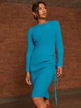 Chi Chi London Ruched Side Detail Knitted Midi Dress, Blue