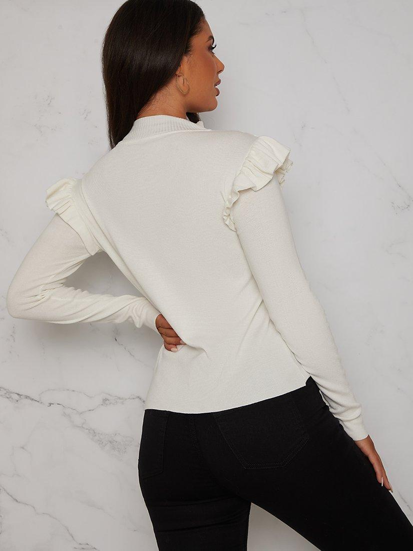 Product image 4 of 4, which shows Chi Chi London Broderie Jumper, White, S
