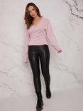 Chi Chi London Wrap V Neck Jumper, Blush