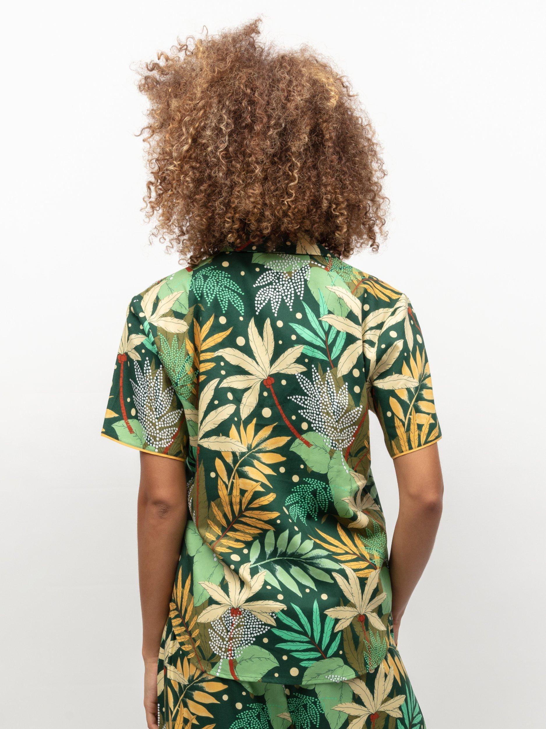 Product image 3 of 4, which shows Cyberjammies Gabrielle Palm Leaf Print Pyjama Top, Green/Multi, 28