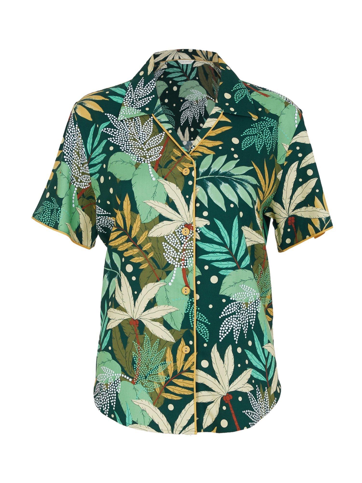 Product image 4 of 4, which shows Cyberjammies Gabrielle Palm Leaf Print Pyjama Top, Green/Multi, 28