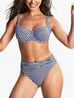 Panache Swim Gingham Midi Brief, Navy/White