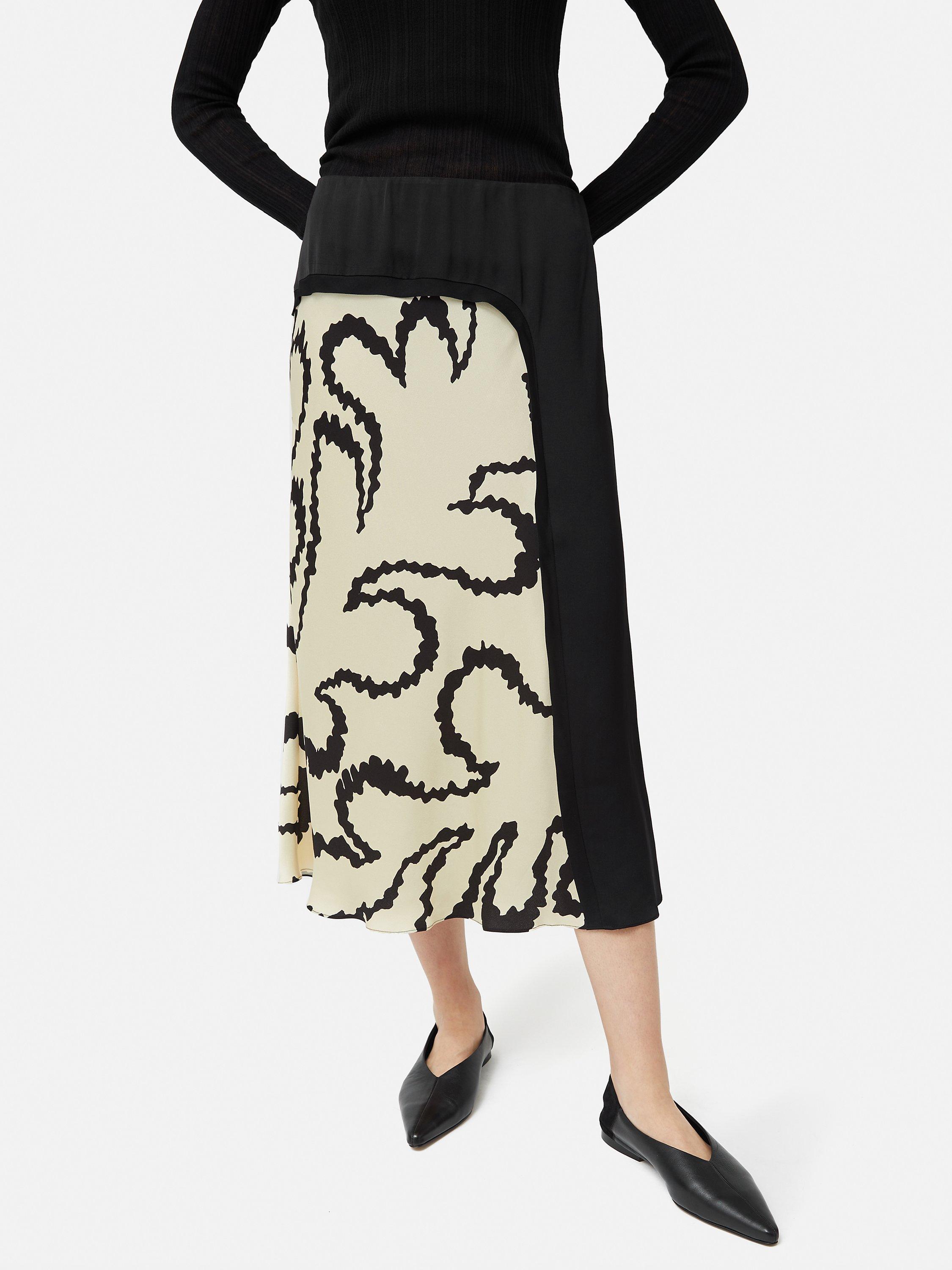 Jigsaw Hydra Coral Print Midi Skirt, Cream/Black