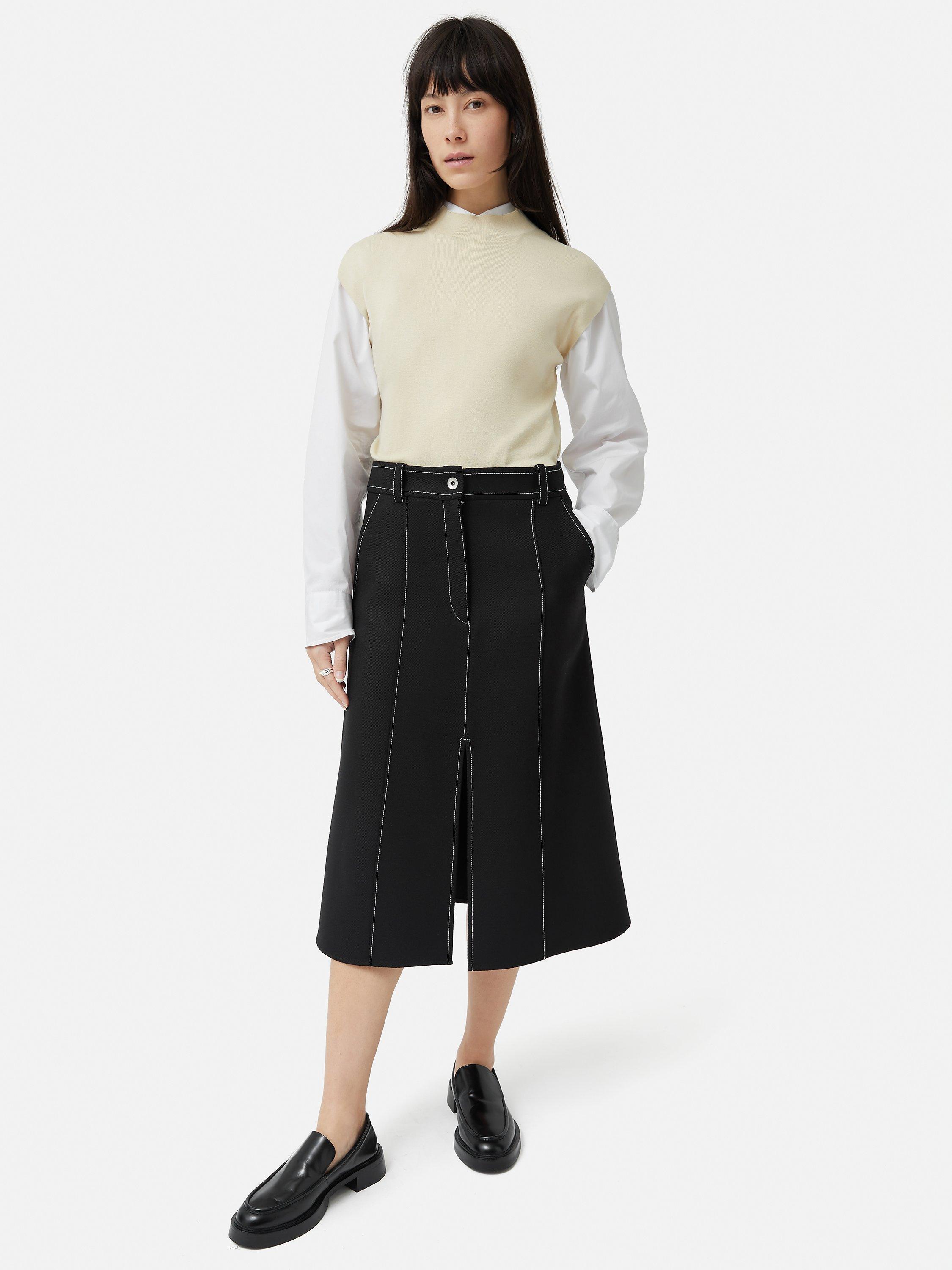 Product image 3 of 7, which shows Jigsaw Seamed Detail Midi Skirt, Black, 16