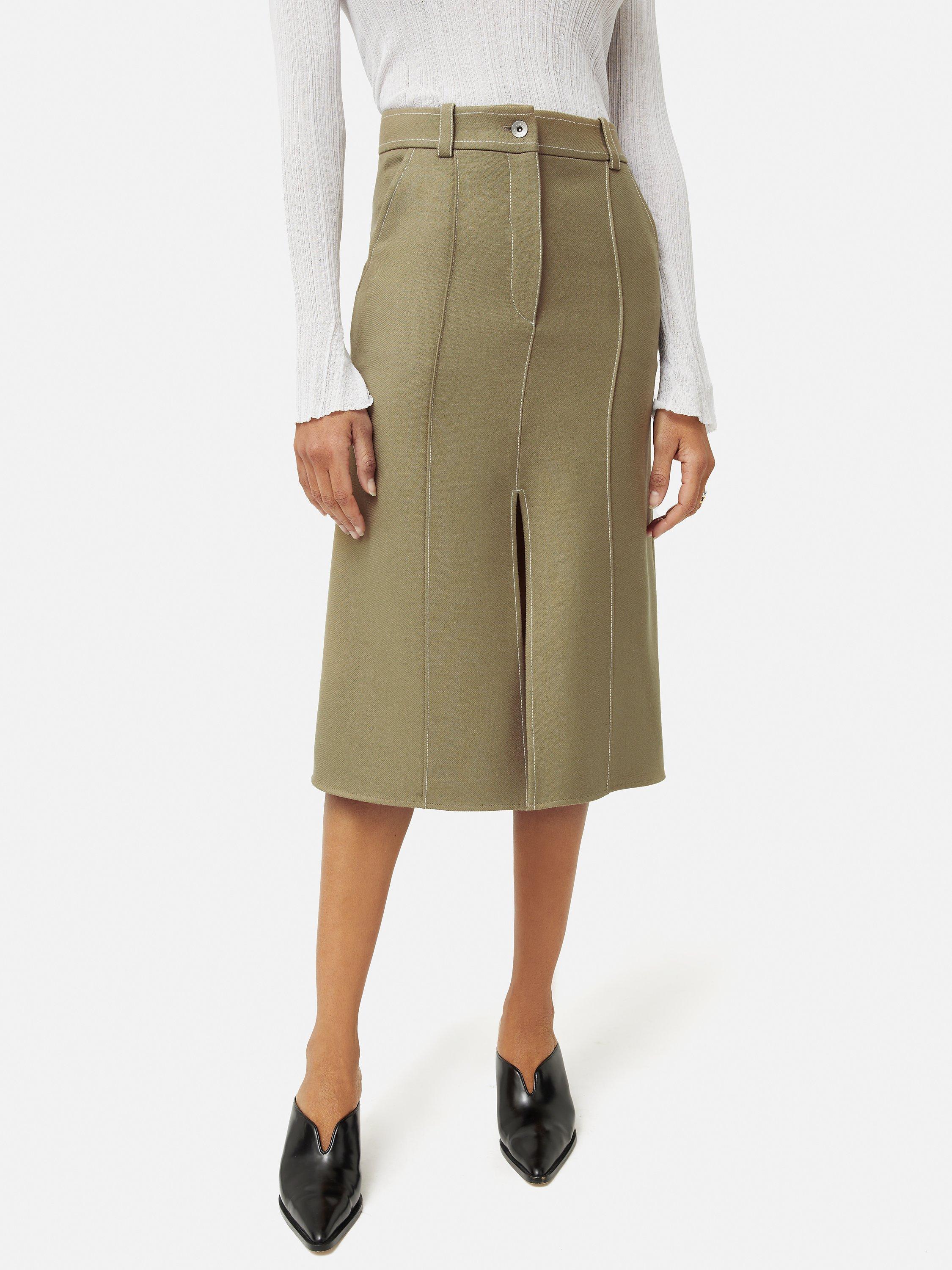 Product image 1 of 6, which shows Jigsaw Seamed Detail Midi Skirt, Khaki, 8