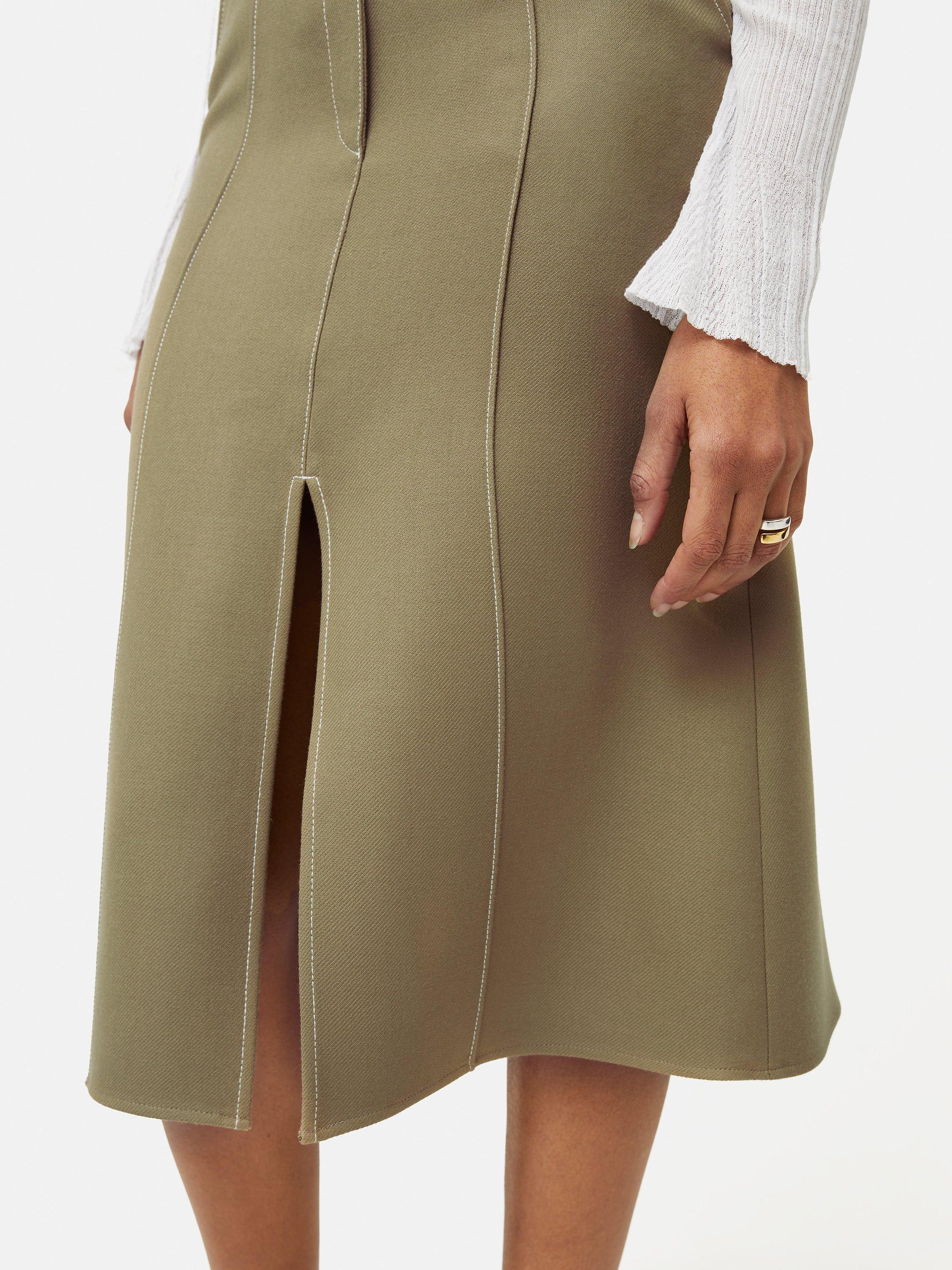 Product image 4 of 6, which shows Jigsaw Seamed Detail Midi Skirt, Khaki, 8