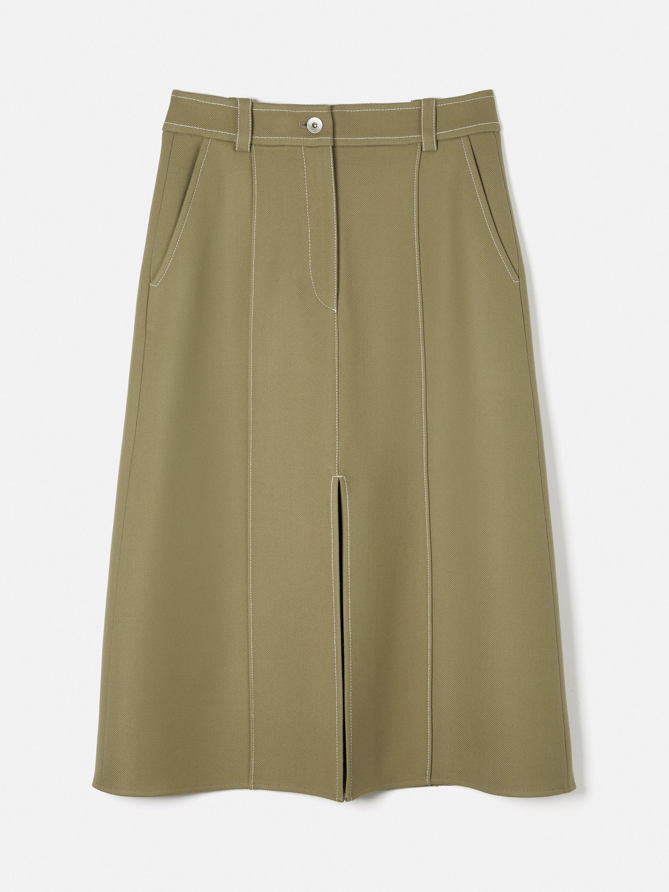 Product image 5 of 6, which shows Jigsaw Seamed Detail Midi Skirt, Khaki, 8