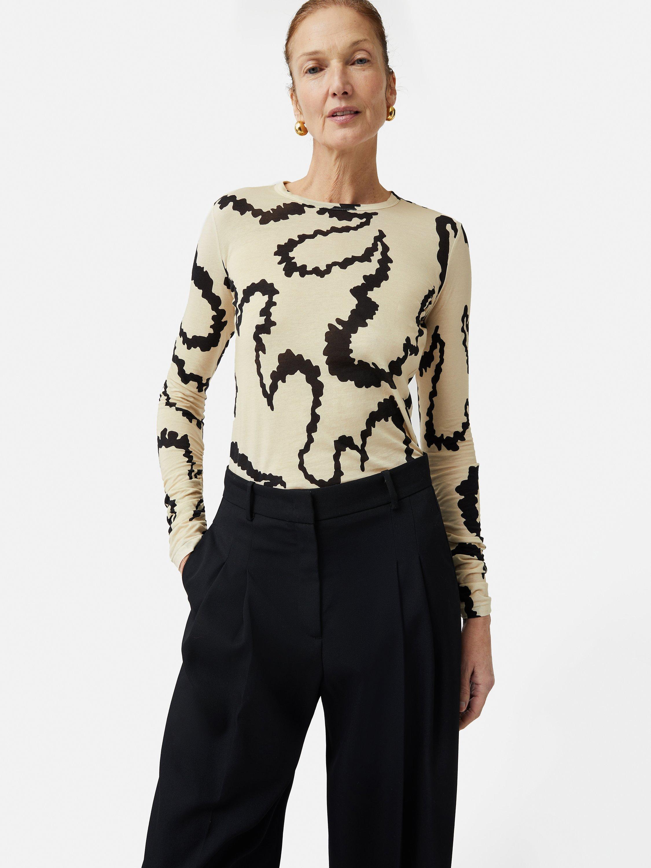 Jigsaw Hydra Coral Sheer Cotton Top, Cream/Black