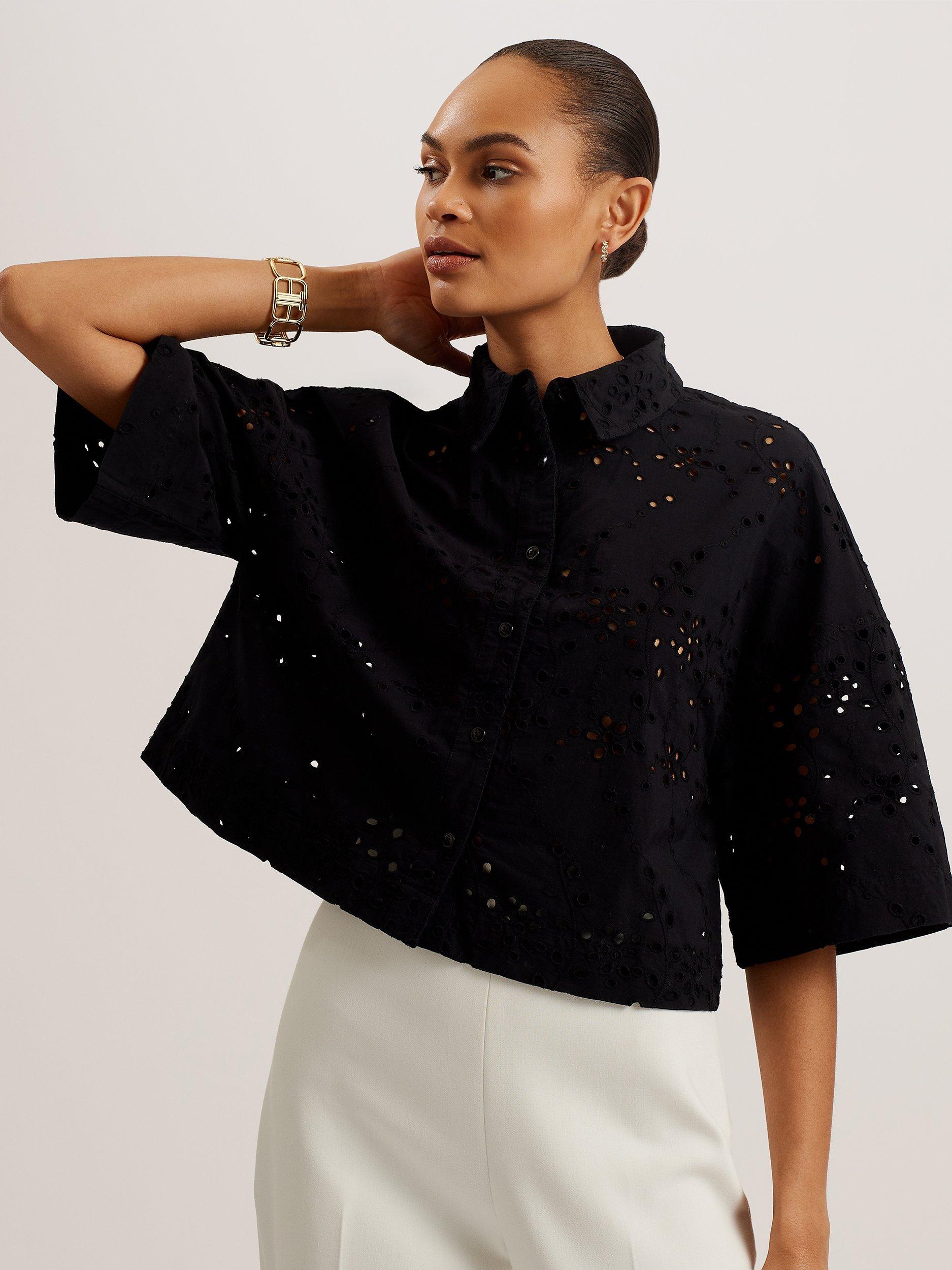 Ted Baker Kilkis Broderie Boxy Cropped Shirt, Black