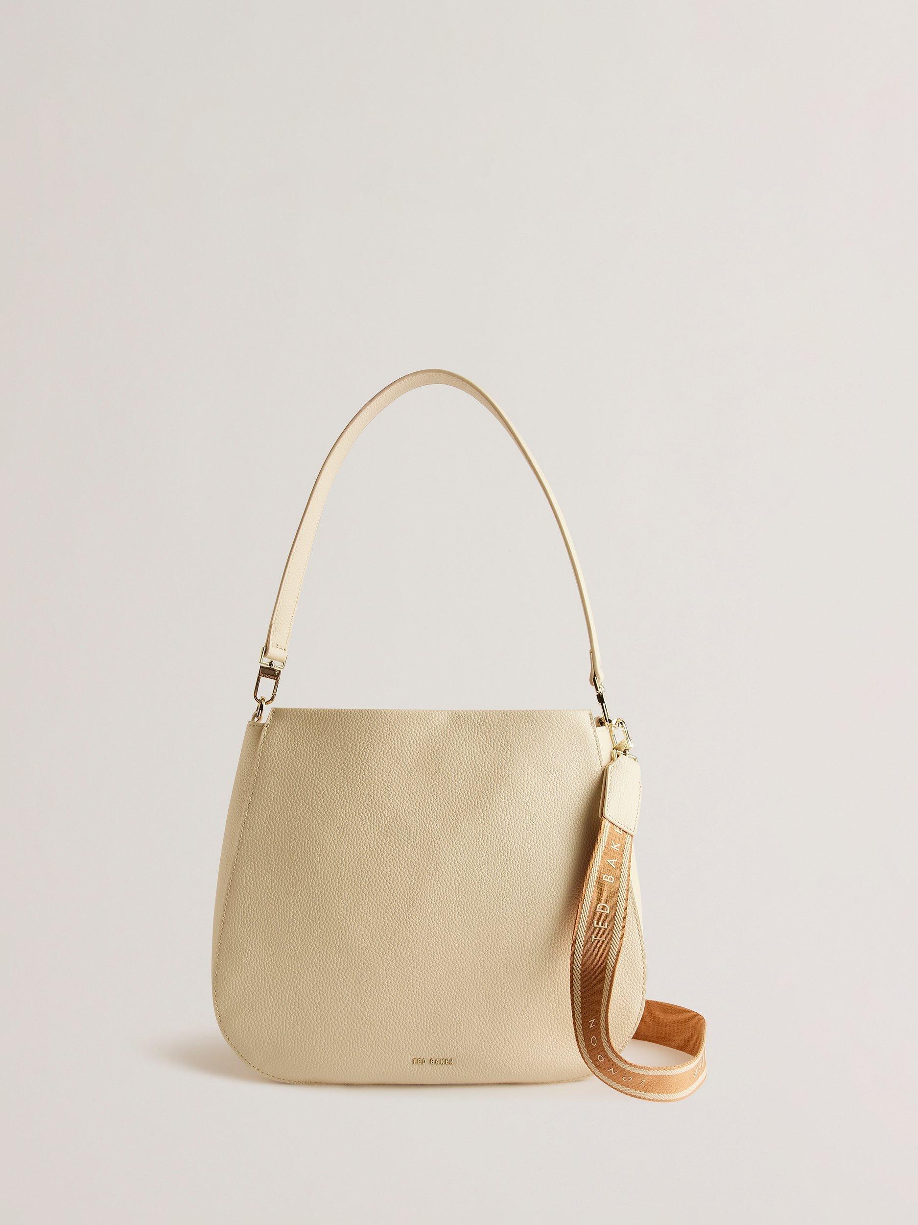 Ted Baker Darciel Branded Webbing Leather Hobo Bag, Natural Ivory, One Size