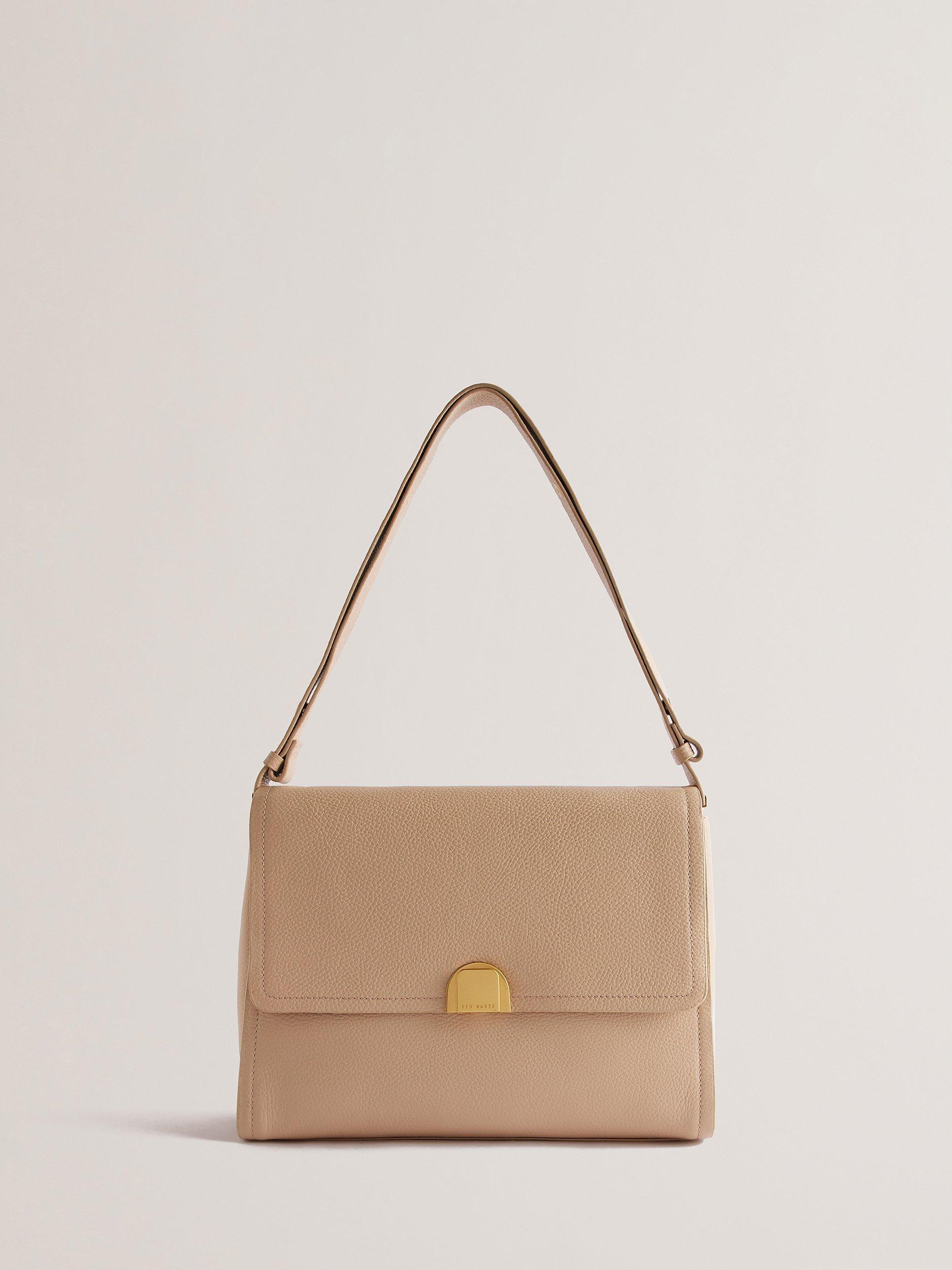 Ted Baker Imilily Lock Detail Large Leather Shoulder Bag, Taupe, One Size