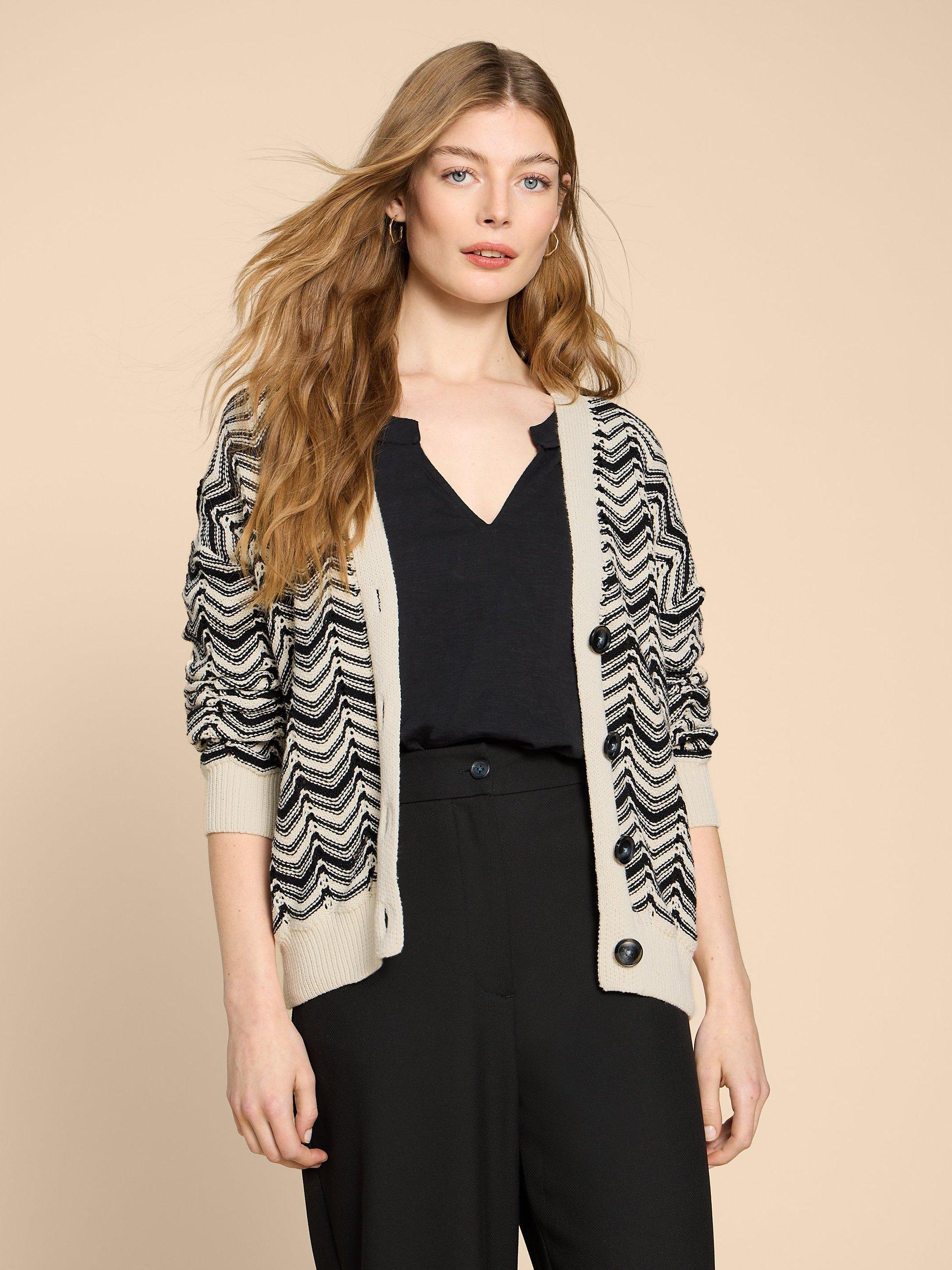 White Stuff Stella Chevron Cardigan, White/Multi