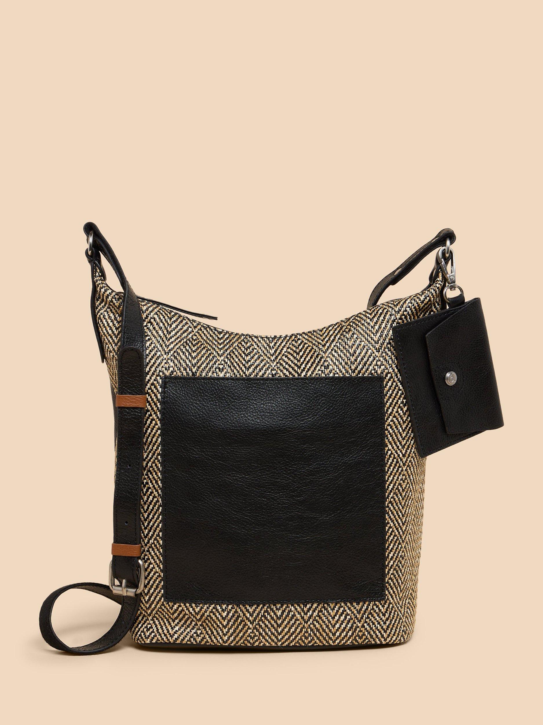 White Stuff Fern Leather Crossbody, Black/Multi