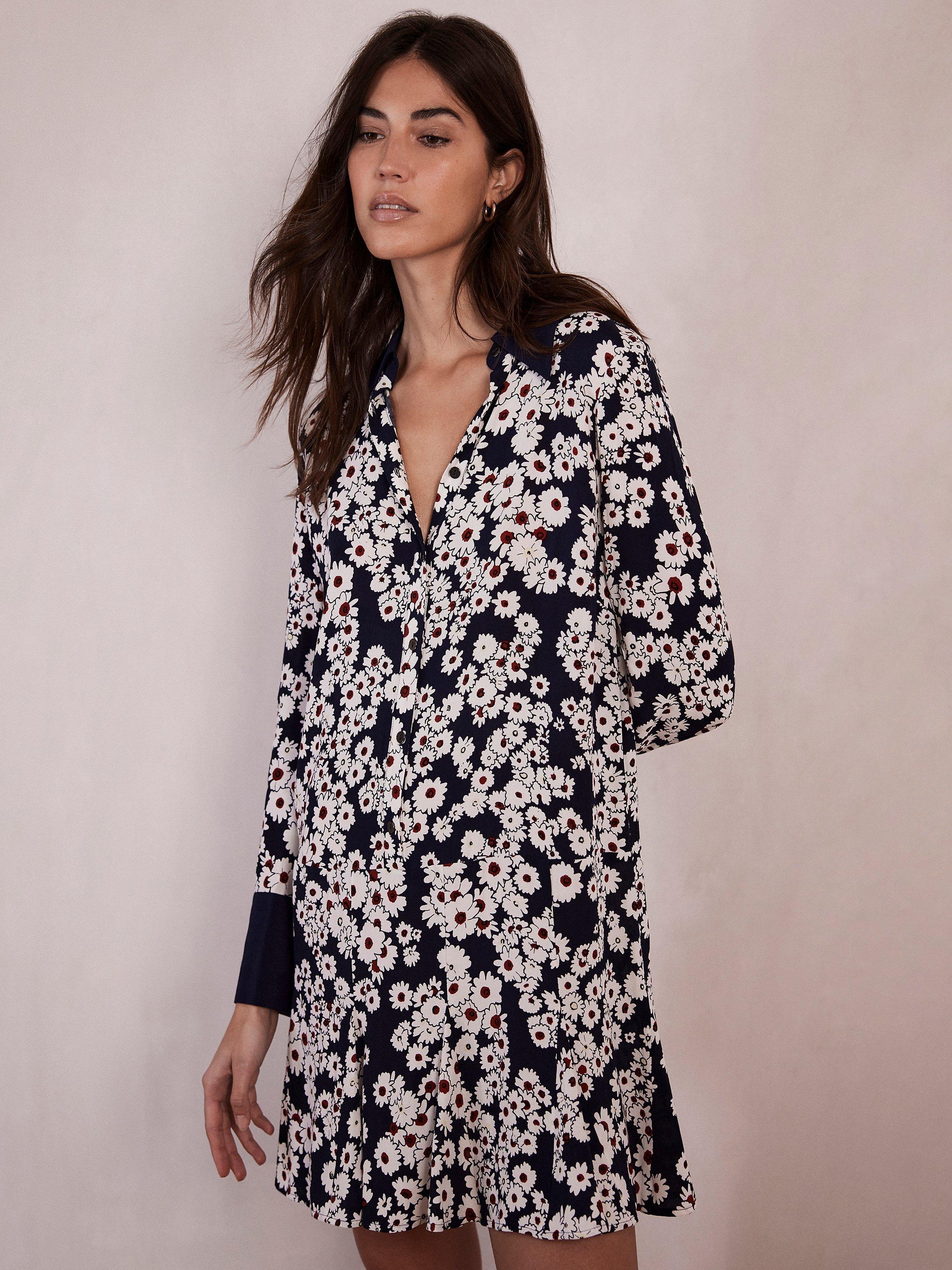 Mint Velvet Floral Print Mini Shirt Dress, Navy/Multi