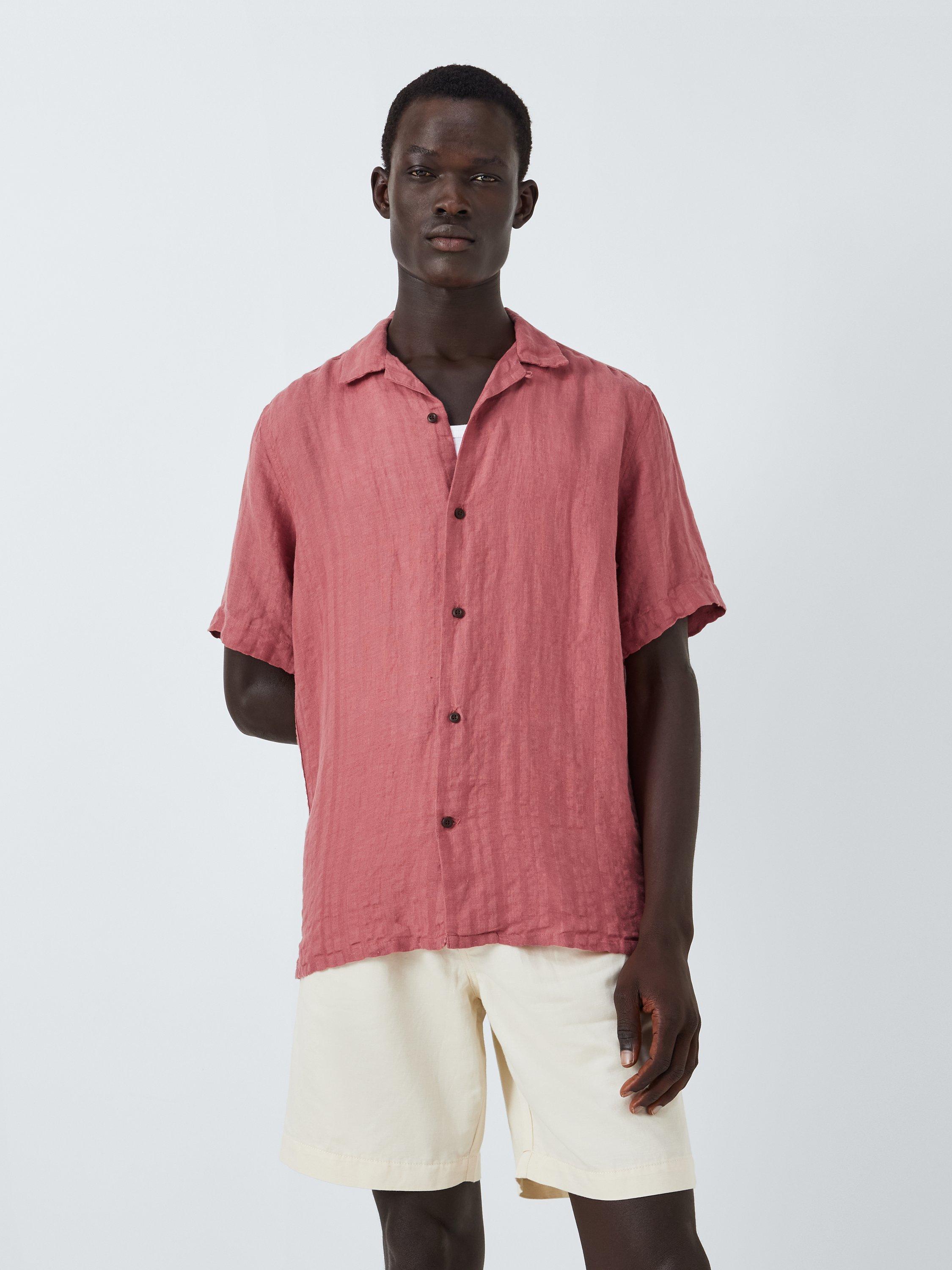 Product image 1 of 6, which shows John Lewis Blistered Texture Revere Collar Shirt, Rose, XL