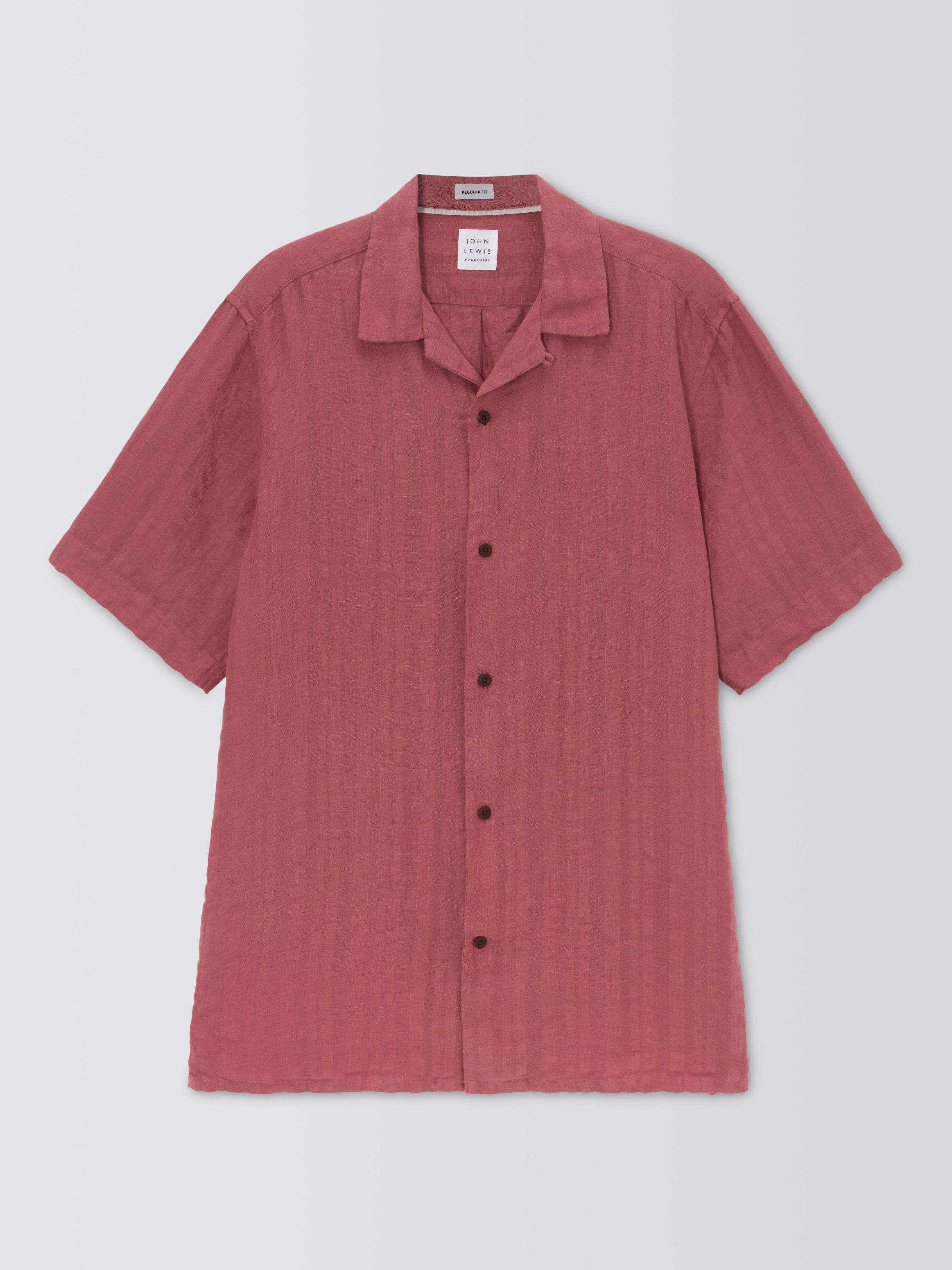 Product image 4 of 6, which shows John Lewis Blistered Texture Revere Collar Shirt, Rose, XL