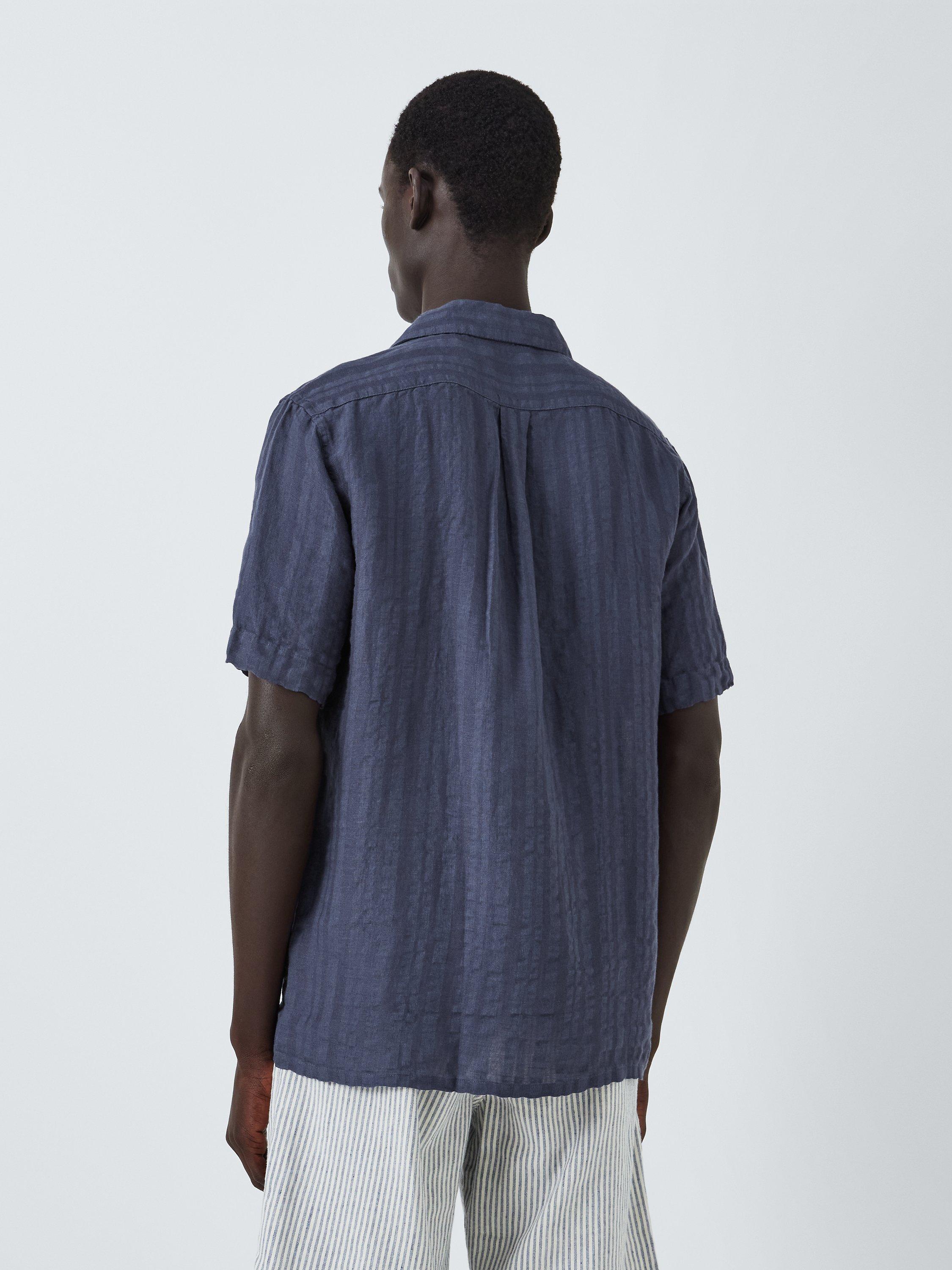John Lewis Blistered Texture Revere Collar Shirt, Blue Nights, M