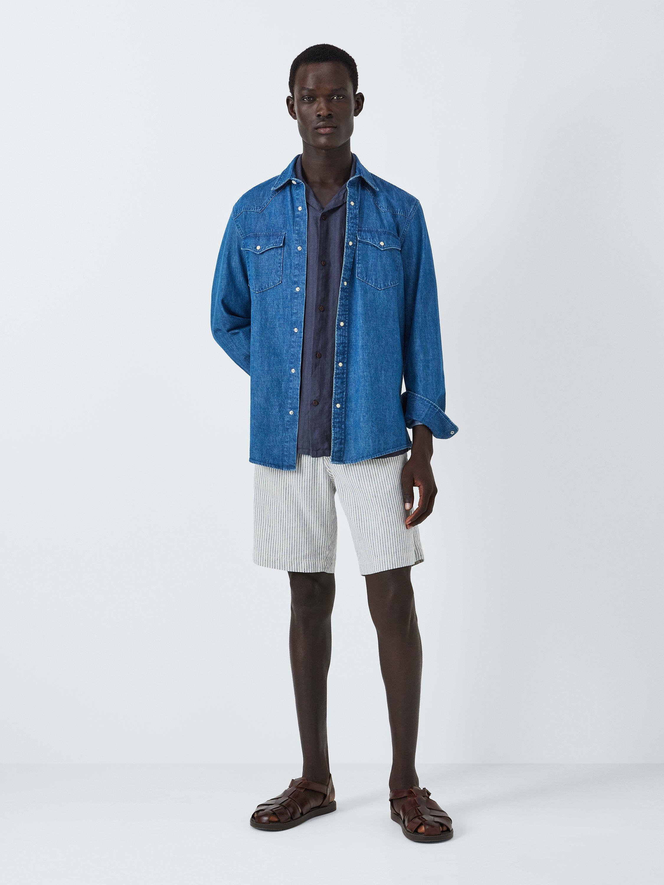 John Lewis Blistered Texture Revere Collar Shirt, Blue Nights, M