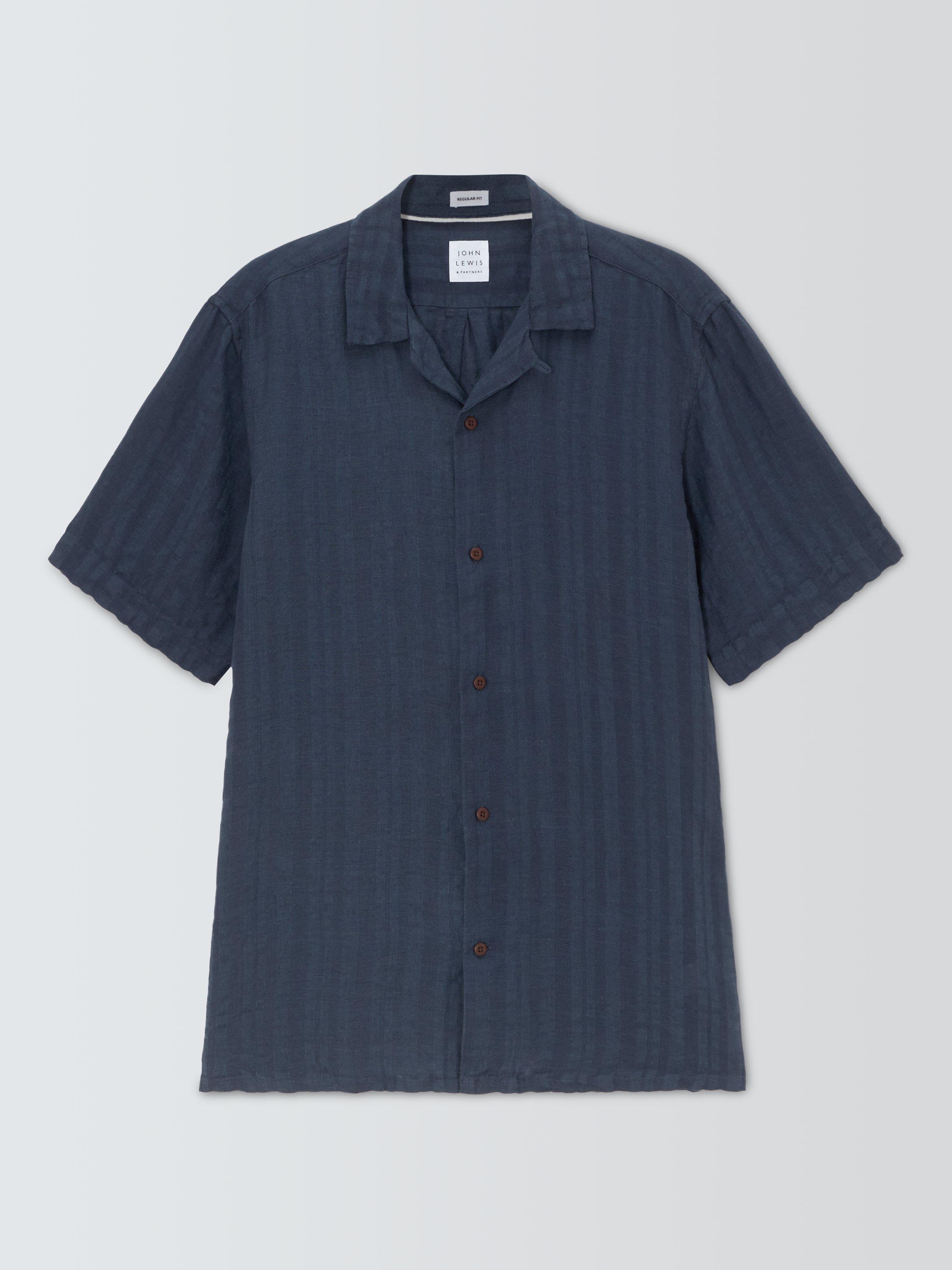 John Lewis Blistered Texture Revere Collar Shirt, Blue Nights, M