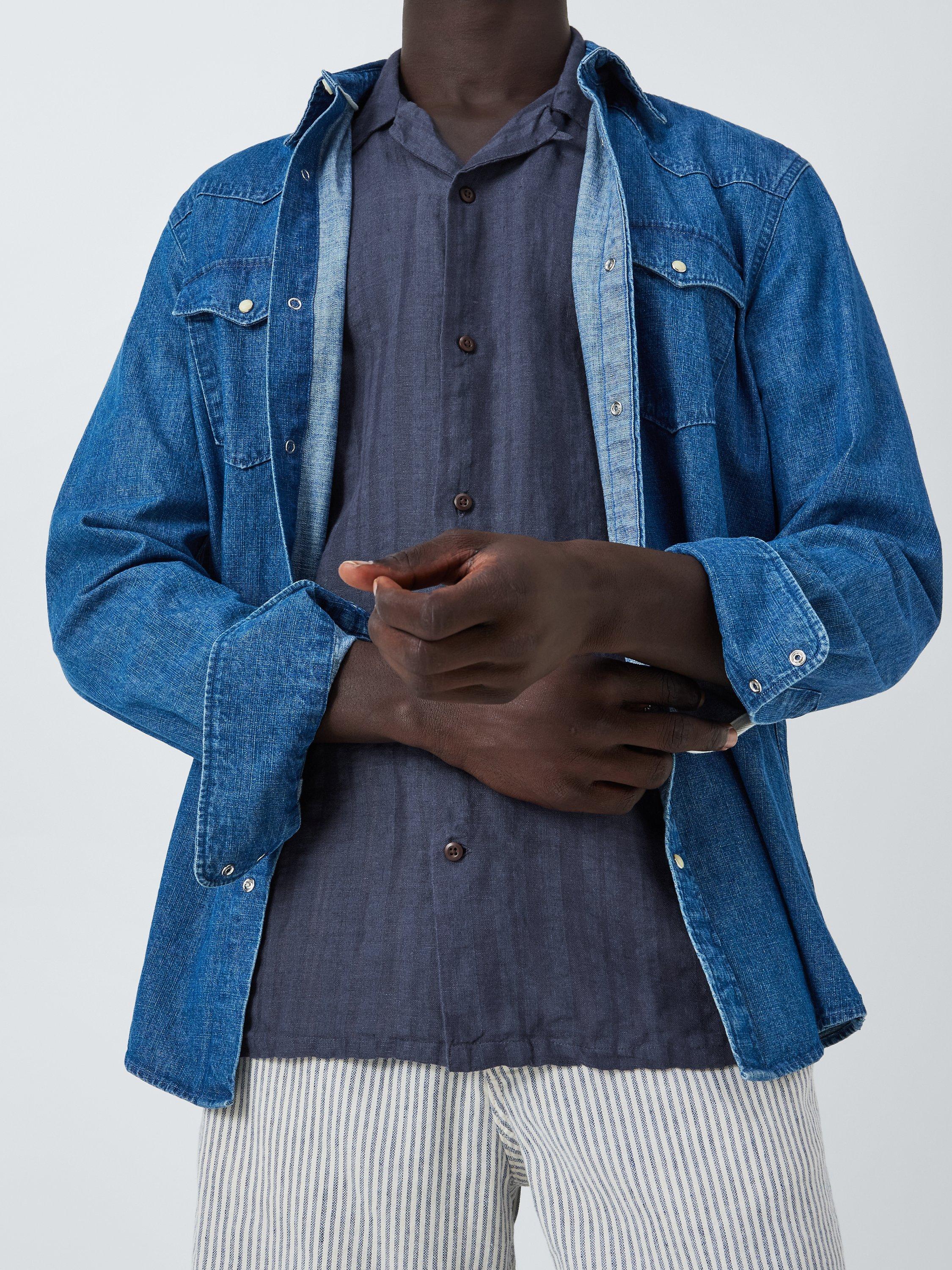 John Lewis Blistered Texture Revere Collar Shirt, Blue Nights, M