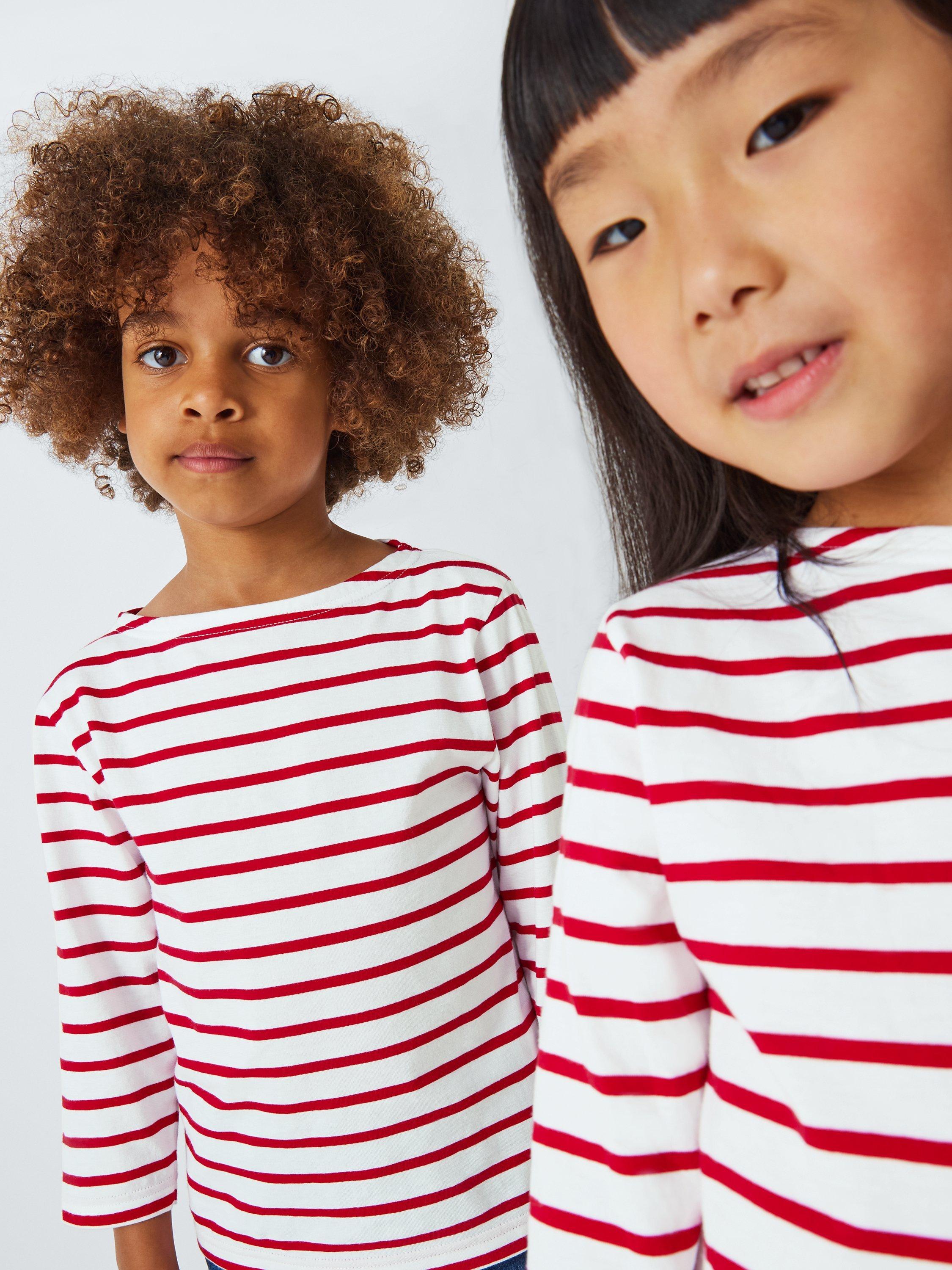 Product image 1 of 10, which shows Armor Lux Kids' Long Sleeve 3/4 Stripe Top, Red/White, 4 years