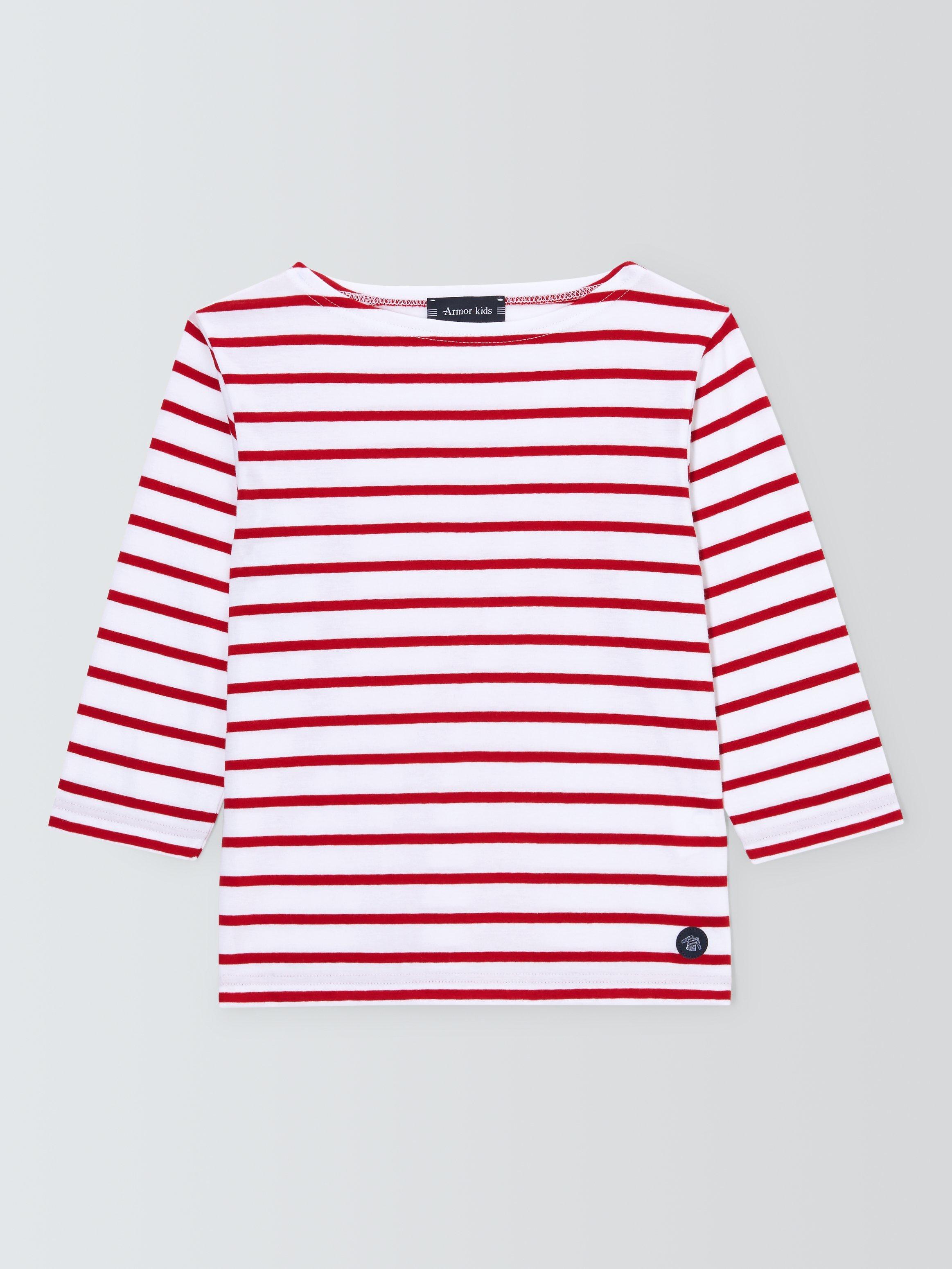 Product image 7 of 10, which shows Armor Lux Kids' Long Sleeve 3/4 Stripe Top, Red/White, 4 years