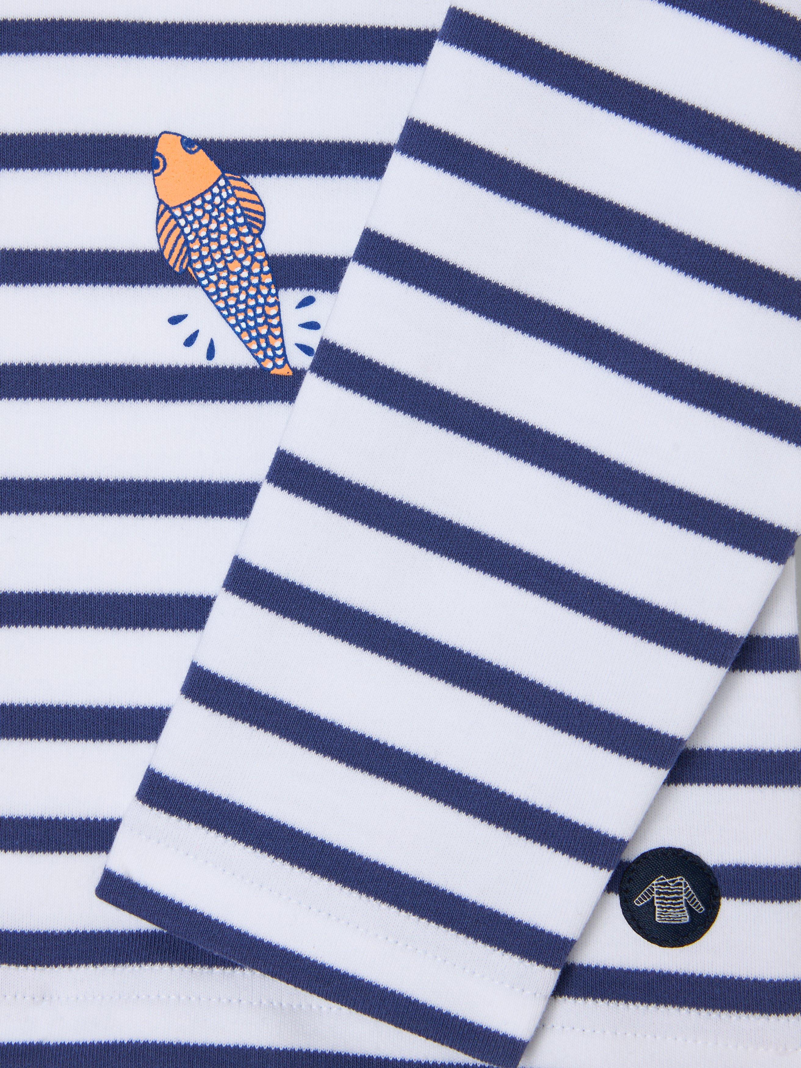 Product image 3 of 3, which shows Armor Lux Kids' Stripe Fish Print Long Sleeve T-Shirt, Blue/White, 4 years