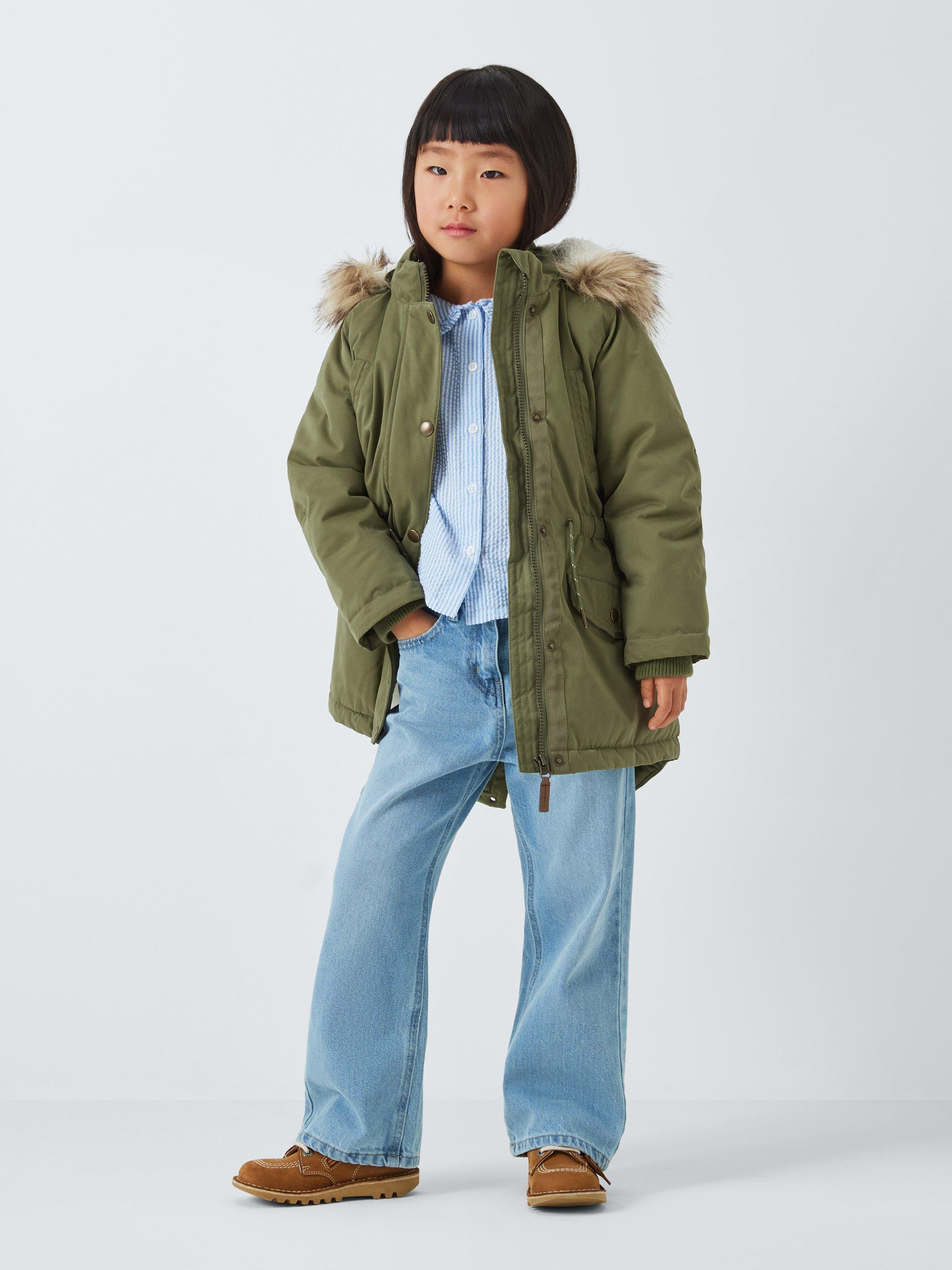 Product image 2 of 7, which shows John Lewis Kids' Faux Fur Hood Parka, Khaki Green, 10 years
