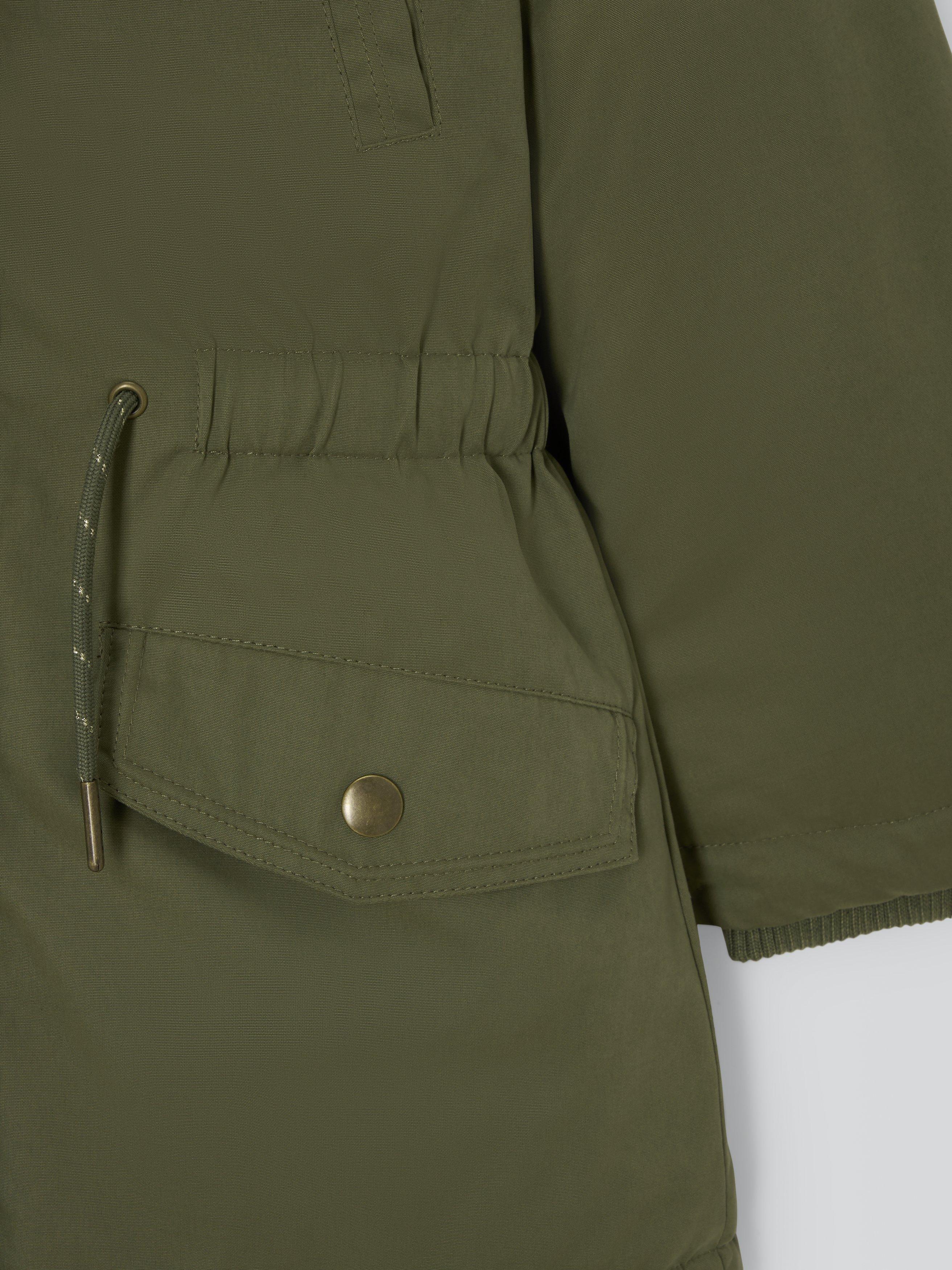 Product image 6 of 7, which shows John Lewis Kids' Faux Fur Hood Parka, Khaki Green, 10 years
