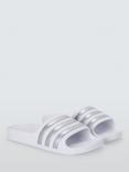 adidas Kids' Adilette Aqua Shower Stripe Sliders, White/Silver