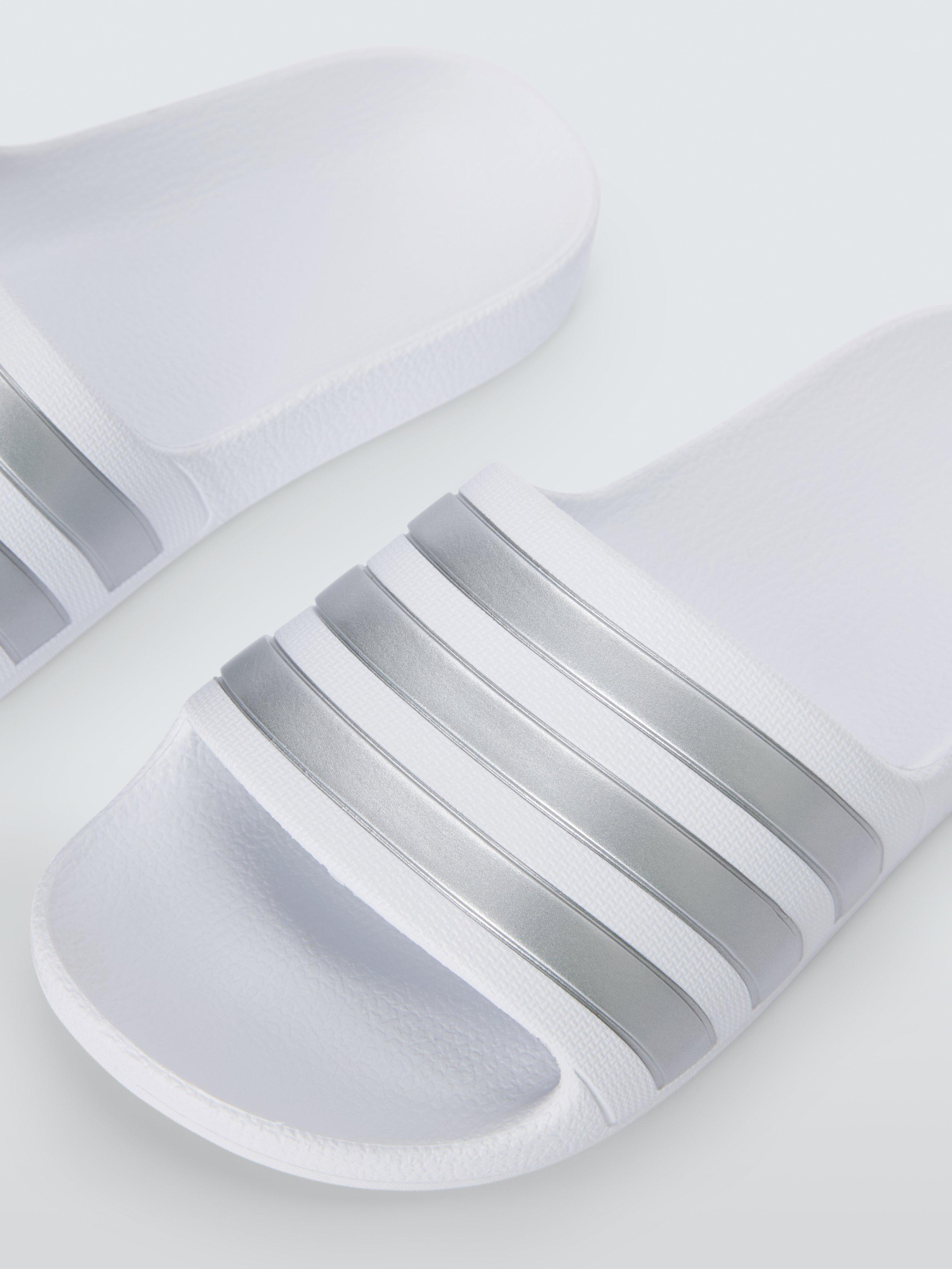adidas Kids Adilette Aqua Shower Stripe Sliders White Silver