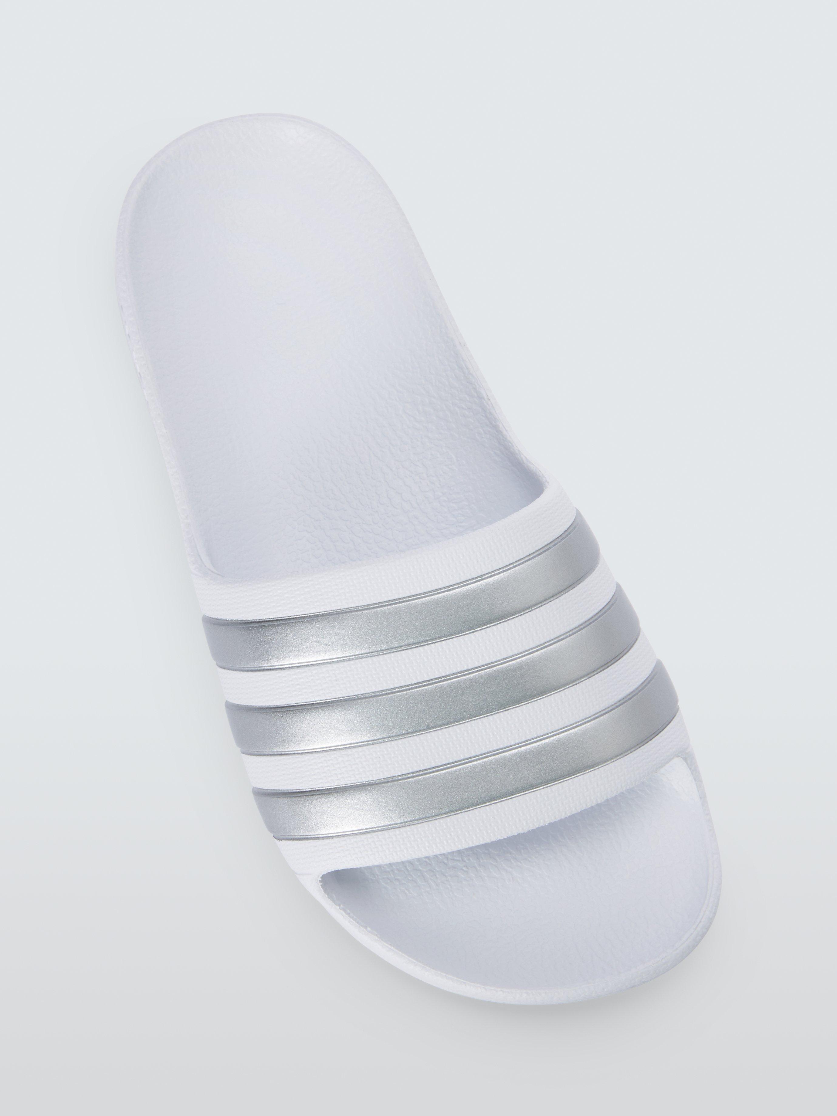 Product image 4 of 4, which shows adidas Kids' Adilette Aqua Shower Stripe Sliders, White/Silver, 1