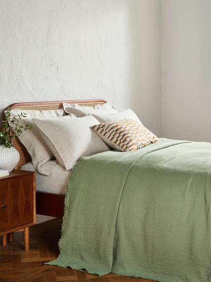 John Lewis Washed Cotton Bedspread - view 2, Myrtle Green