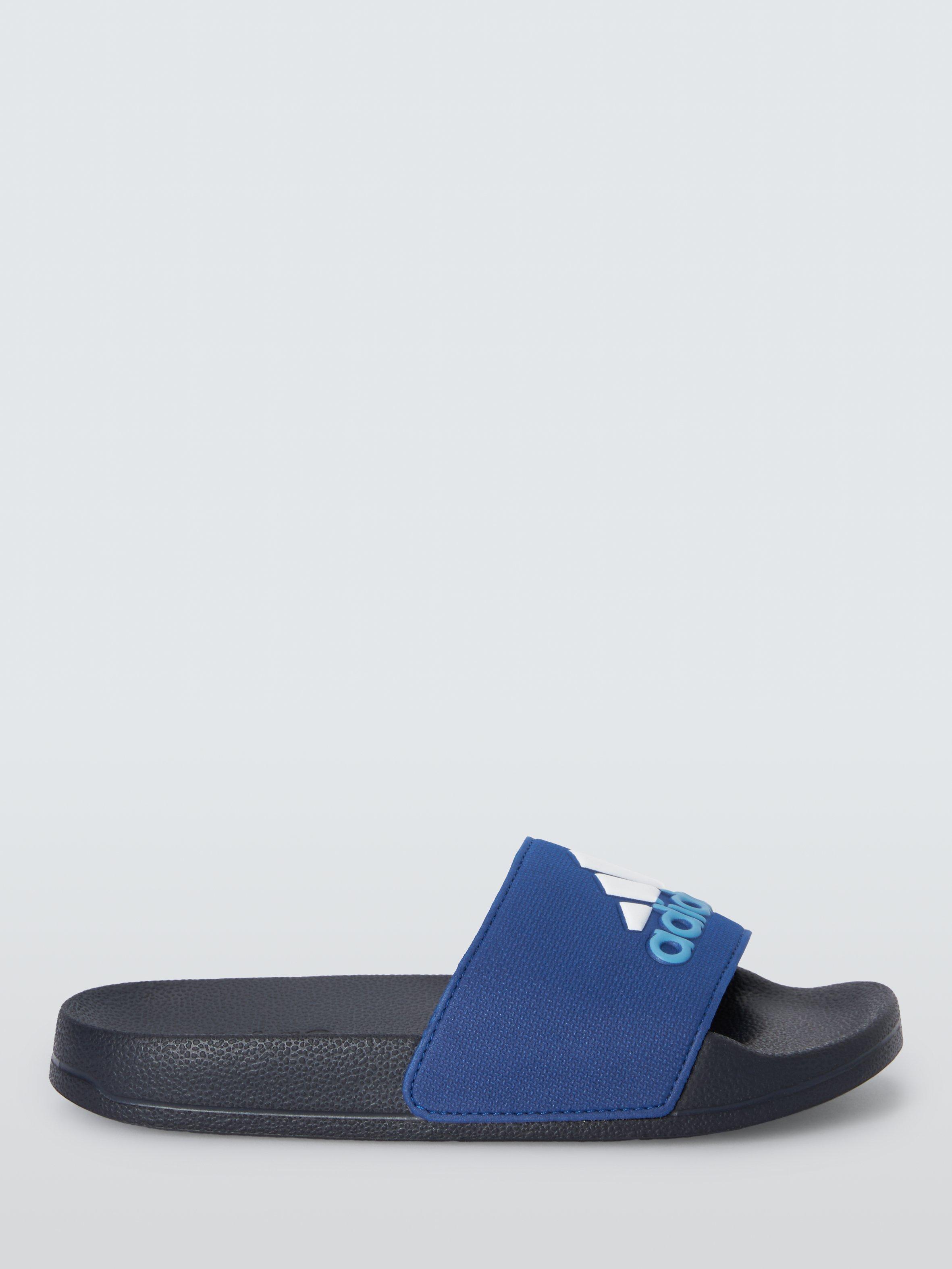 adidas Kids' Adilette Shower Logo 3 Stripes Sliders, Blue, 1