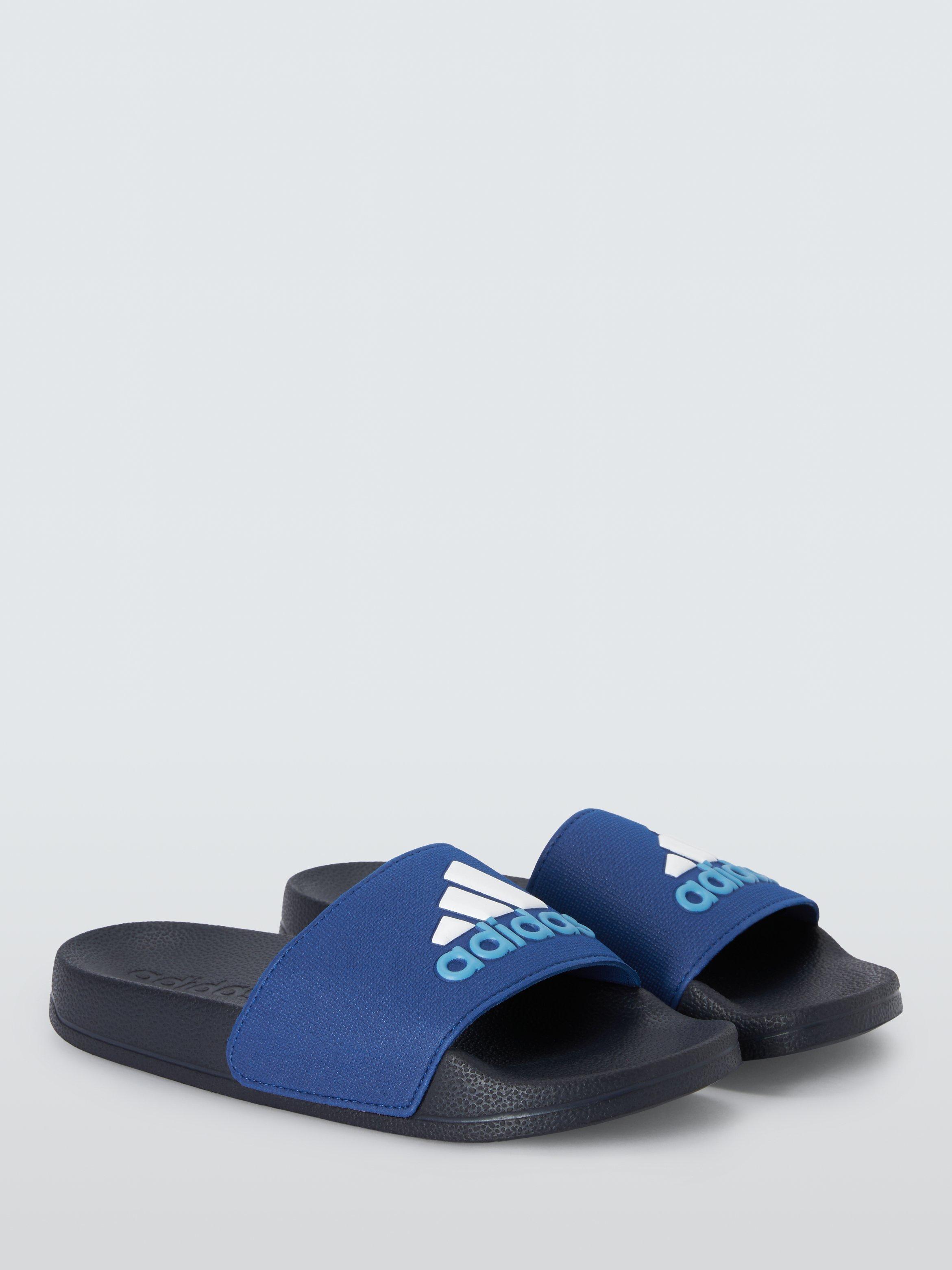 adidas Kids' Adilette Shower Logo 3 Stripes Sliders, Blue, 1