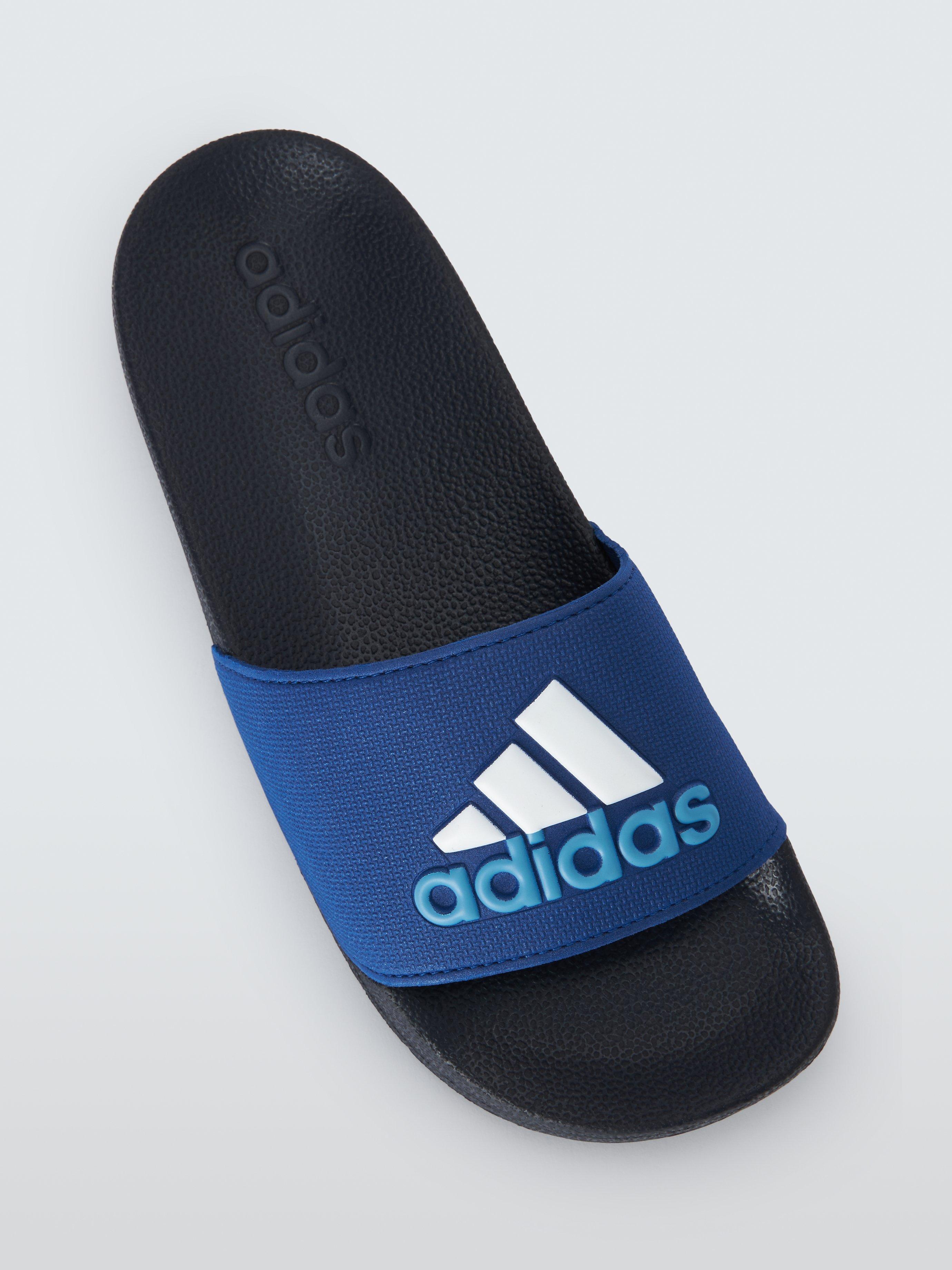 adidas Kids' Adilette Shower Logo 3 Stripes Sliders, Blue, 1