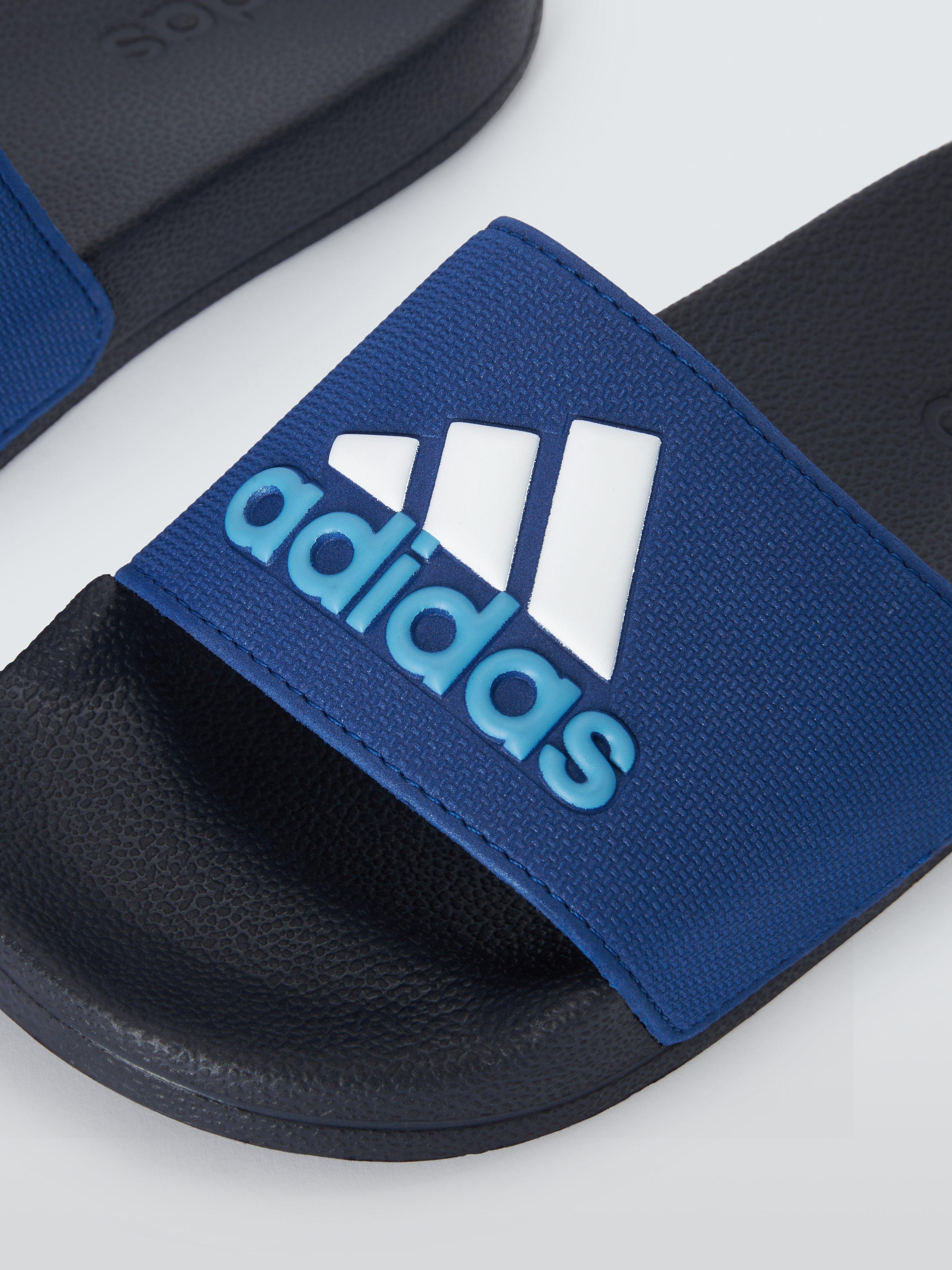 adidas Kids' Adilette Shower Logo 3 Stripes Sliders, Blue, 1